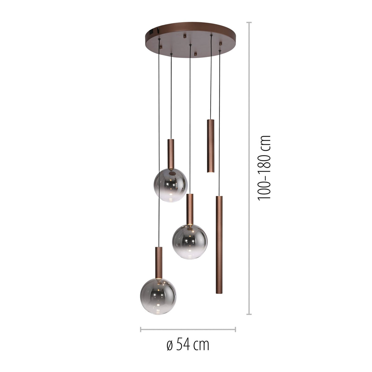Detalj av LED pendellampe Bowl 5-lys glass brun grå