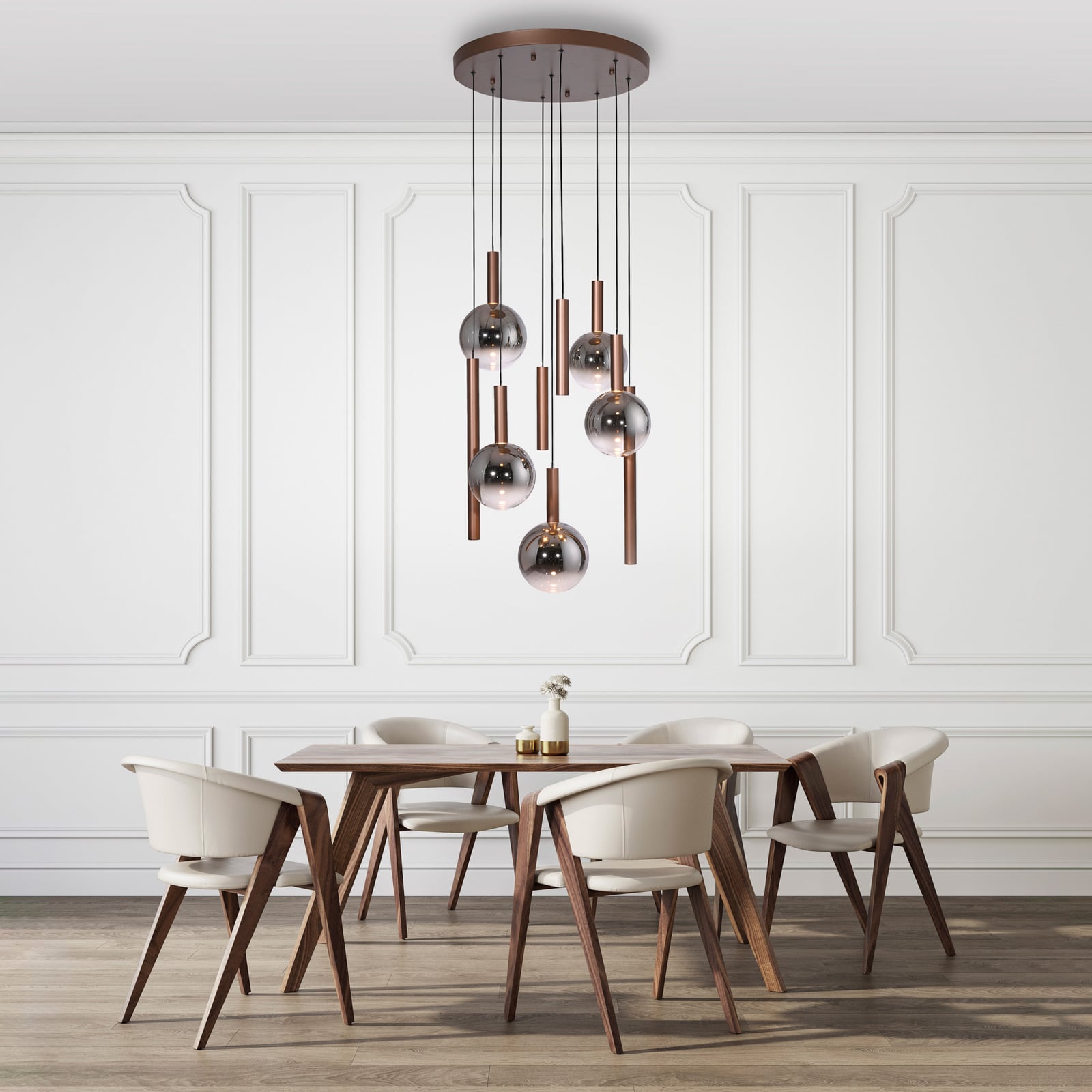 LED pendellampe Bowl 9-lys glass Ø63 cm dimbar brun/grå bakside
