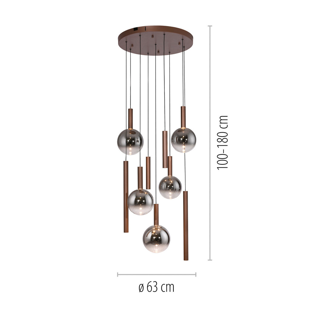 LED pendellampe Bowl 9-lys glass Ø63 cm dimbar brun/grå detalj