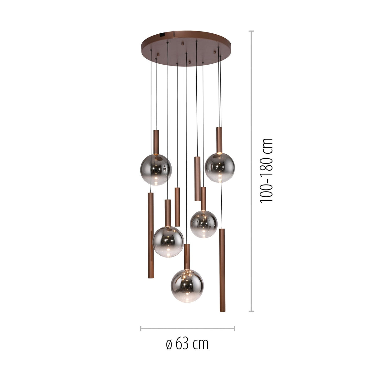 LED pendellampe Bowl 9-lys glass Ø63 cm dimbar brun/grå detalj