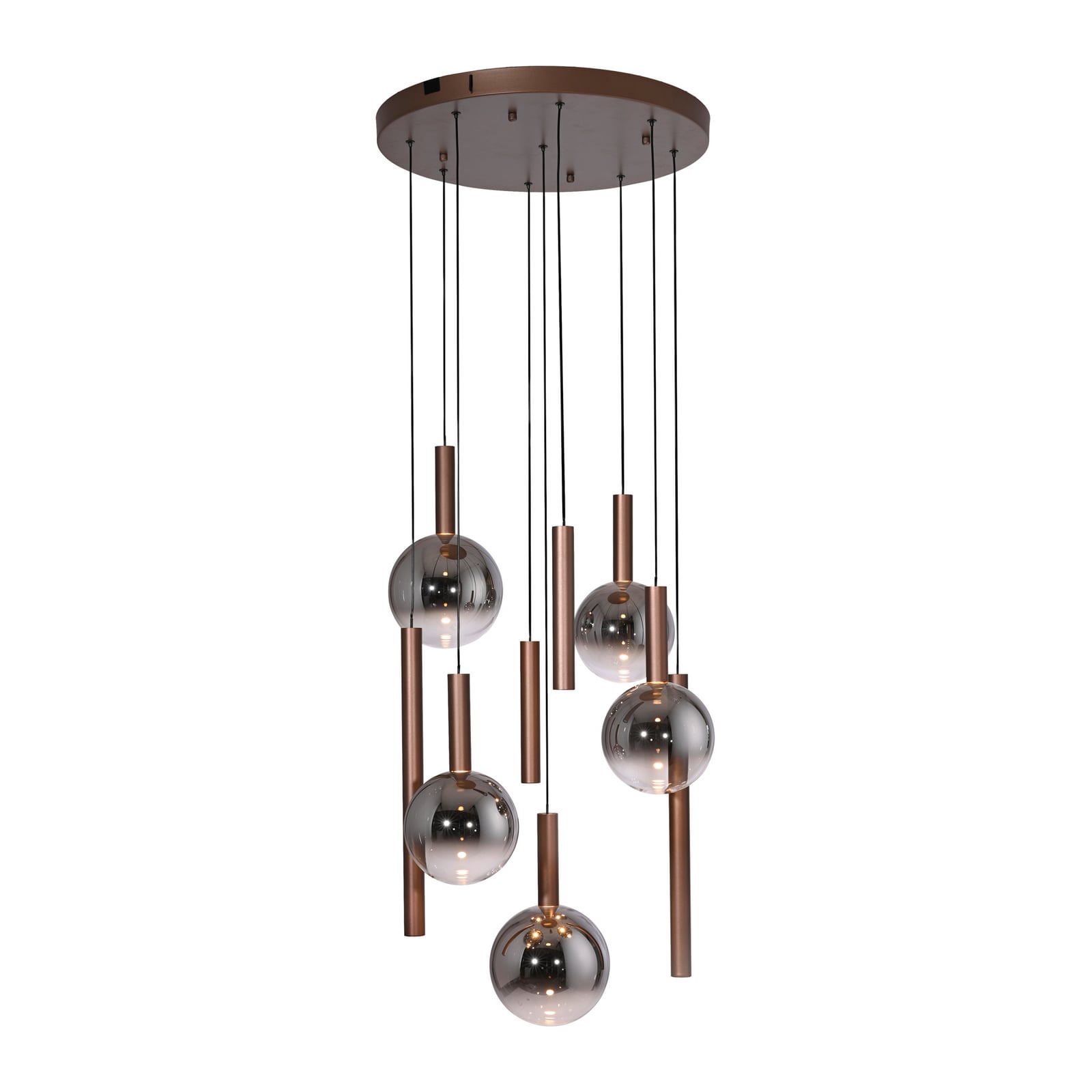 LED pendellampe Bowl 9-lys glass Ø63 cm dimbar brun/grå montert