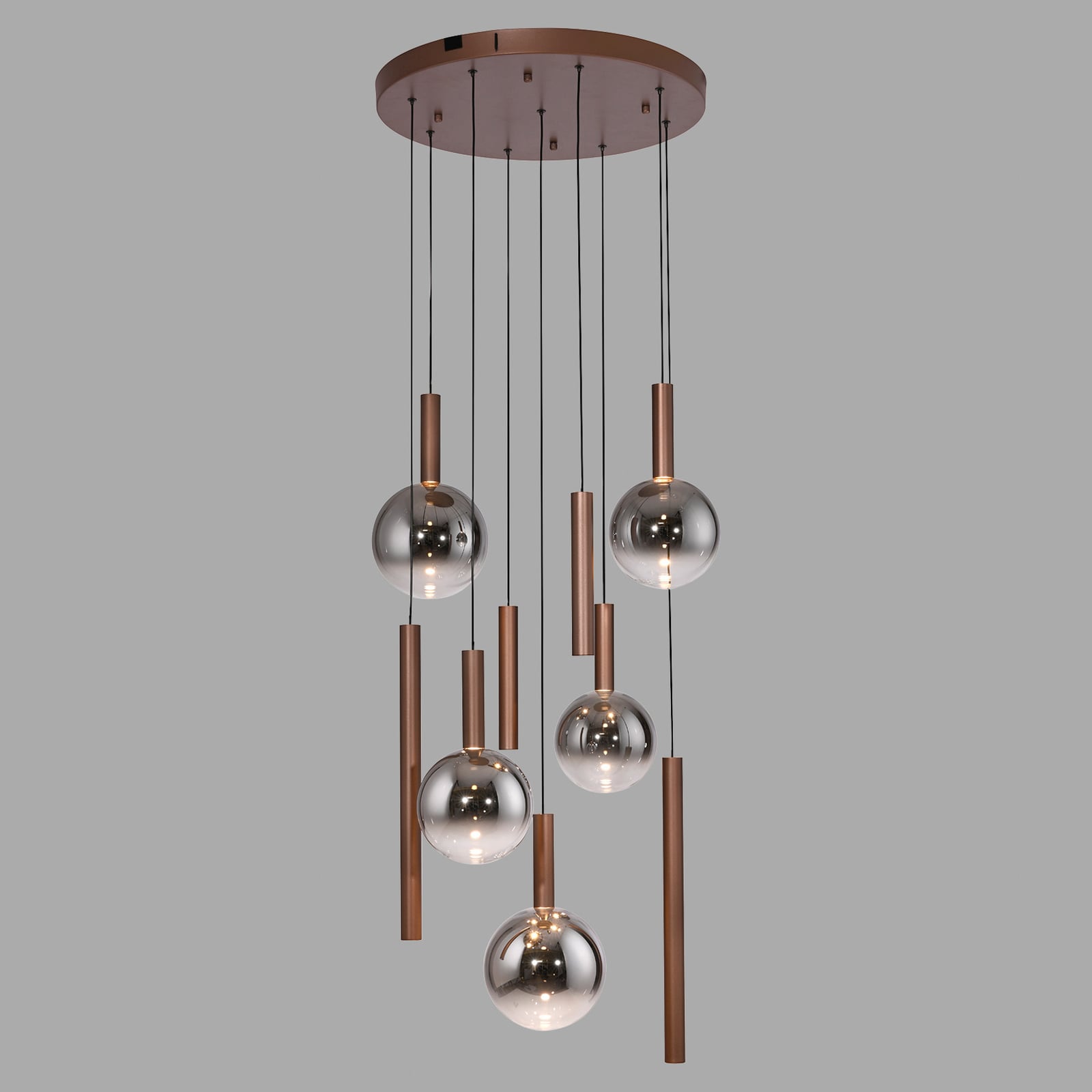 LED pendellampe Bowl 9-lys glass Ø63 cm dimbar brun/grå nærbilde