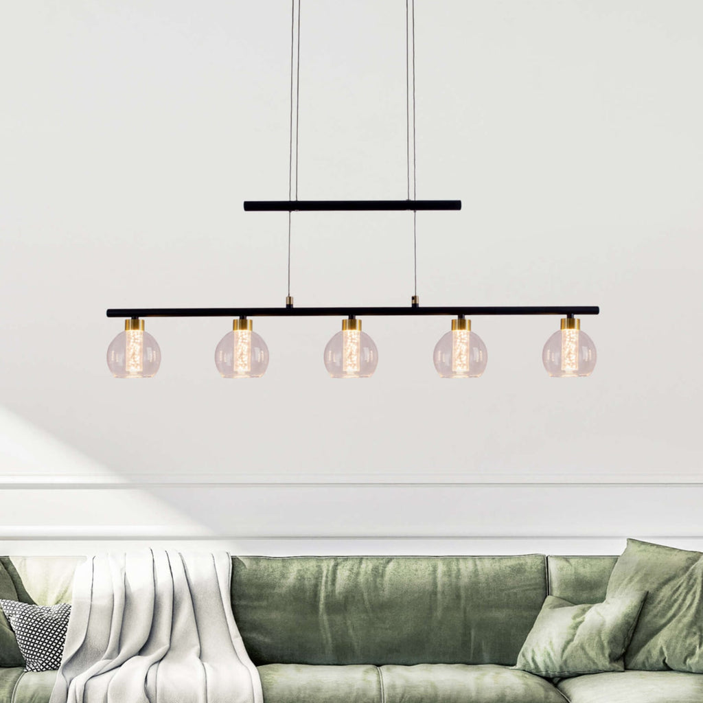 LED pendellampe Brass 5-lys metall og glass forfra