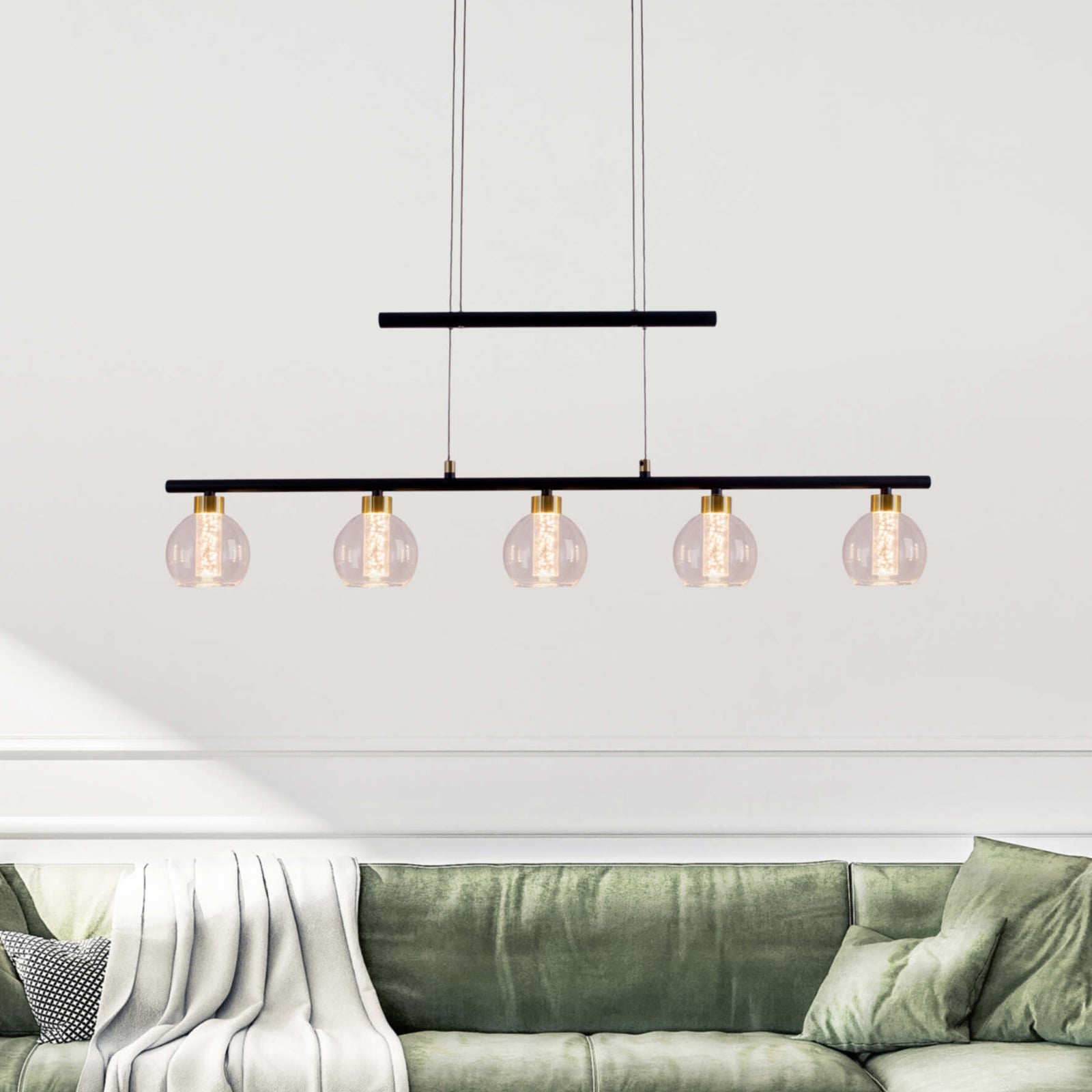 LED pendellampe Brass 5-lys metall og glass forfra