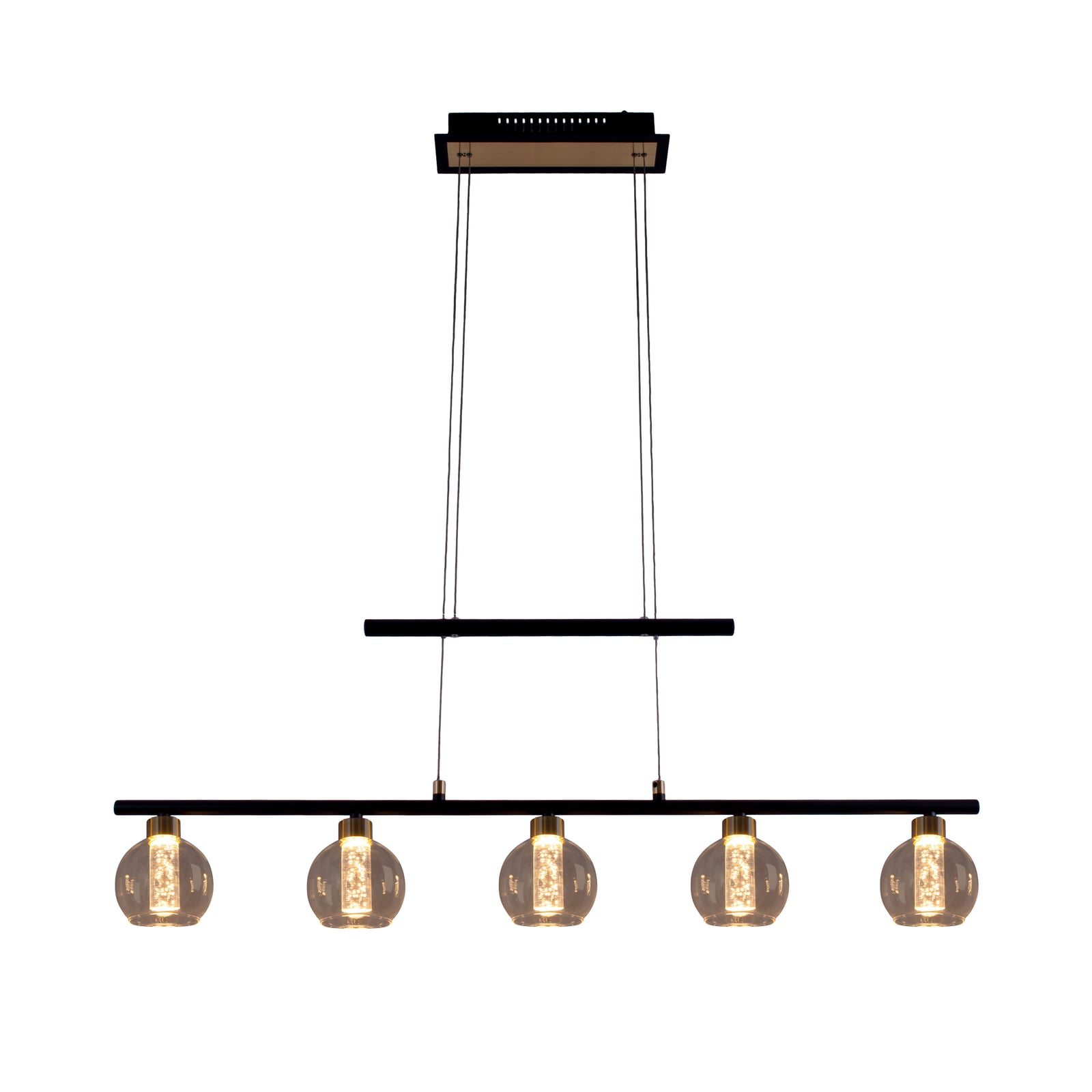 Detalj av LED pendellampe Brass 5-lys metall og glass