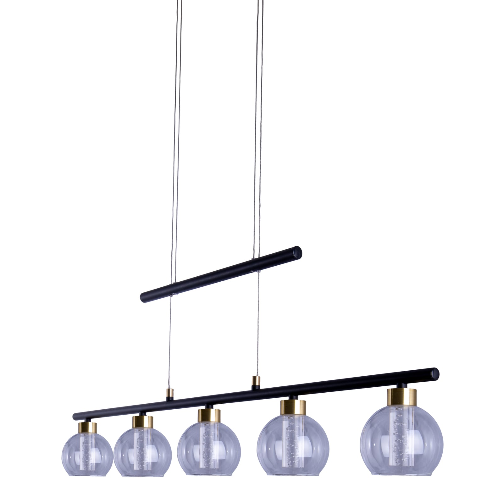 Nærbilde av LED pendellampe Brass 5-lys metall og glass