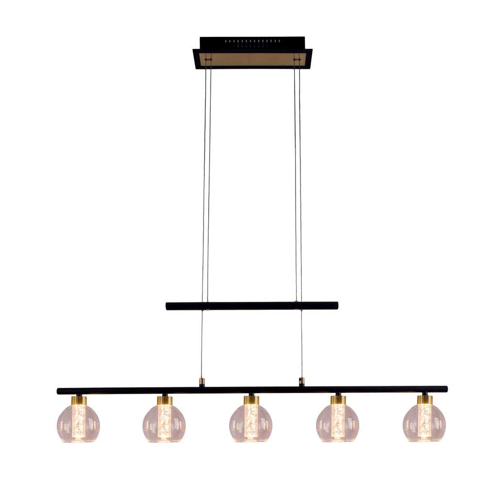 LED pendellampe Brass 5-lys metall og glass justerbar høyde