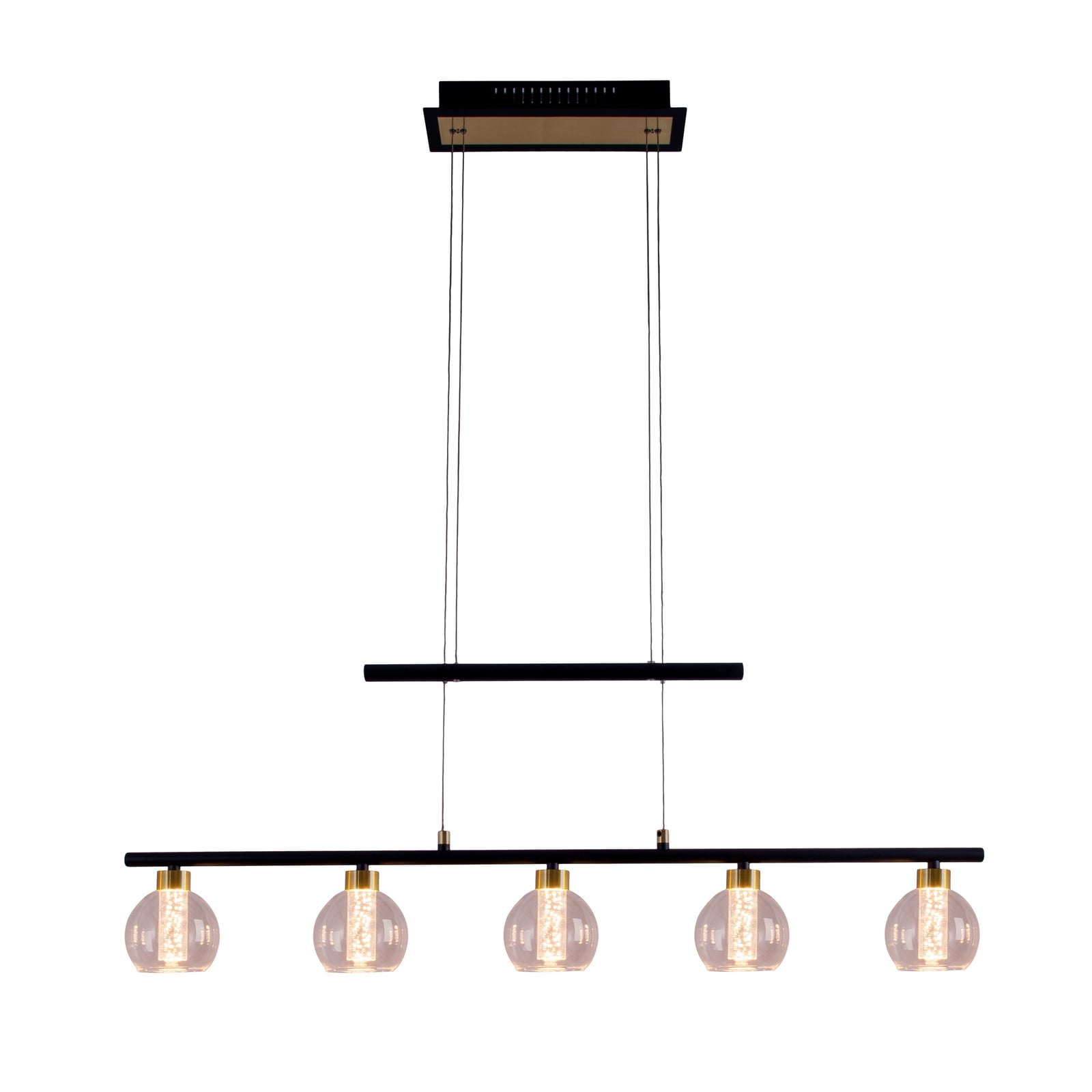 LED pendellampe Brass 5-lys metall og glass justerbar høyde