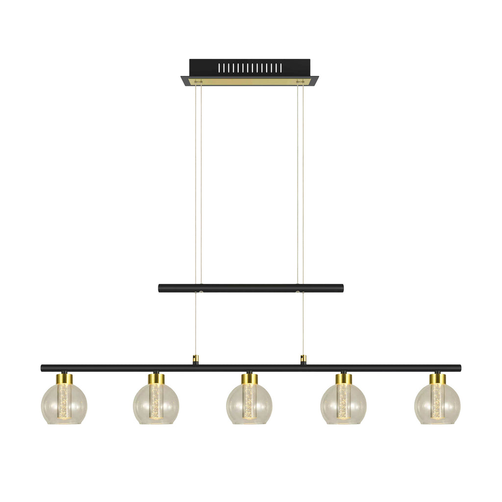 LED pendellampe Brass 5-lys metall og glass sideprofil