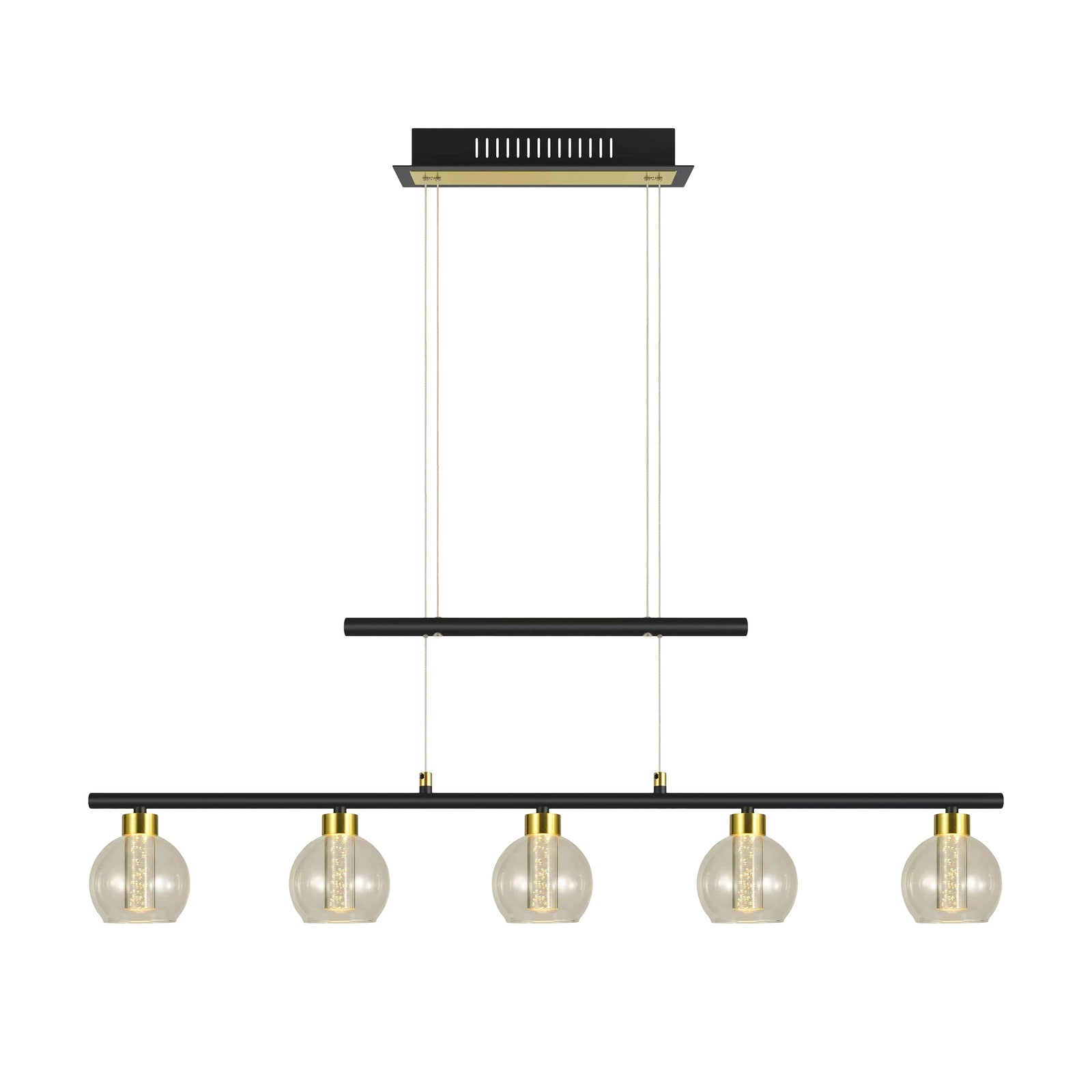 LED pendellampe Brass 5-lys metall og glass sideprofil