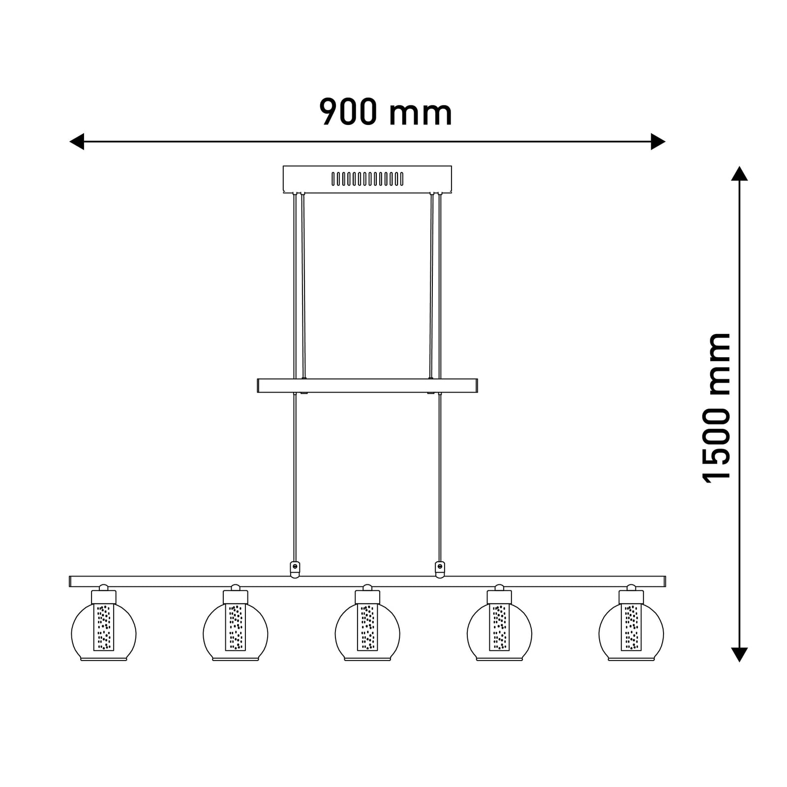 LED pendellampe Brass 5-lys metall og glass lyser opp rommet