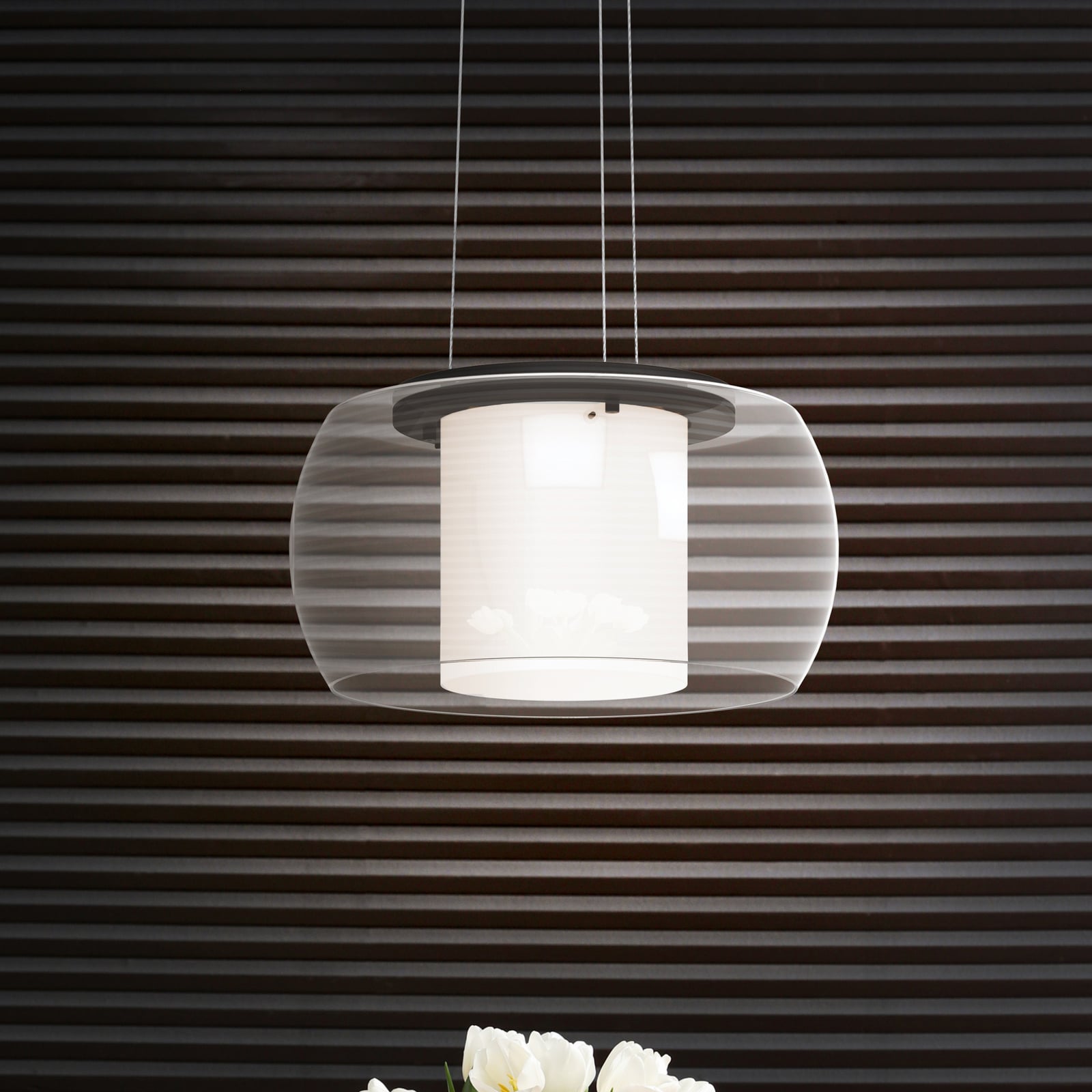 LED pendellampe Briaglia-C glass dimbar RGB CCT Ø40 cm forfra