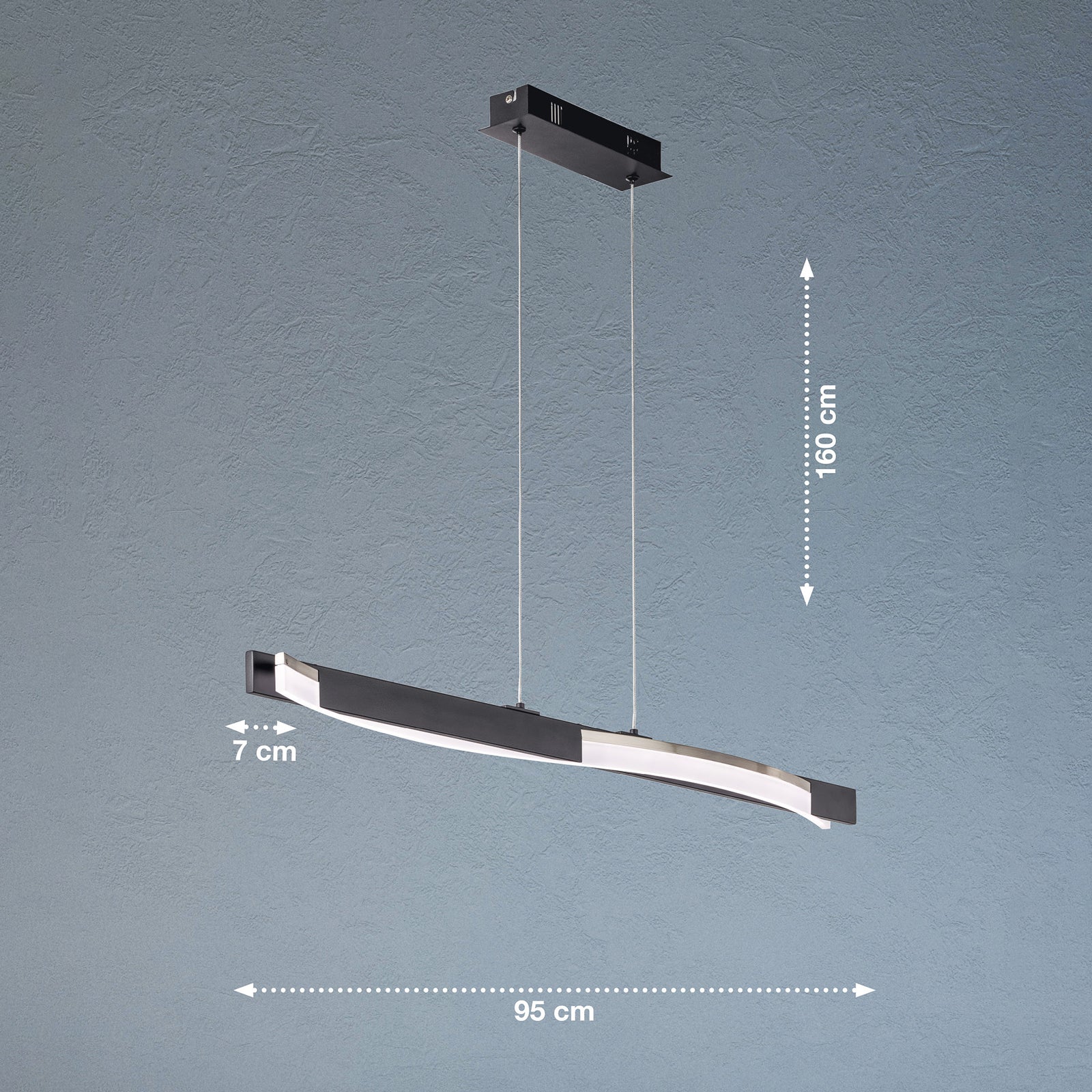 LED pendellampe Bridge svart/matt nikkel montert i rom