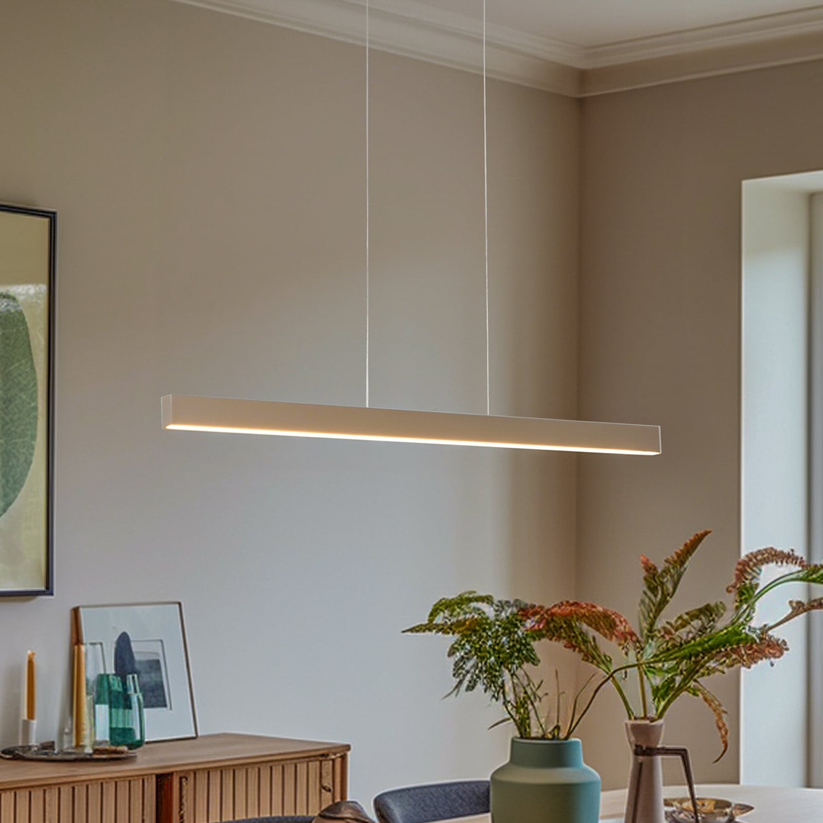 LED pendellampe Broll kremhvit stål forfra