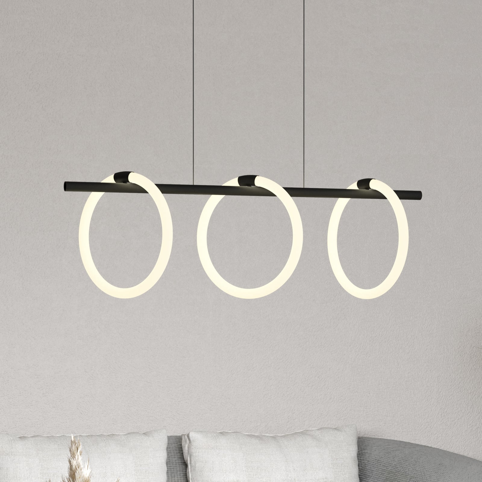 LED pendellampe Caranacoa 3-lys svart/hvit 78 cm forfra