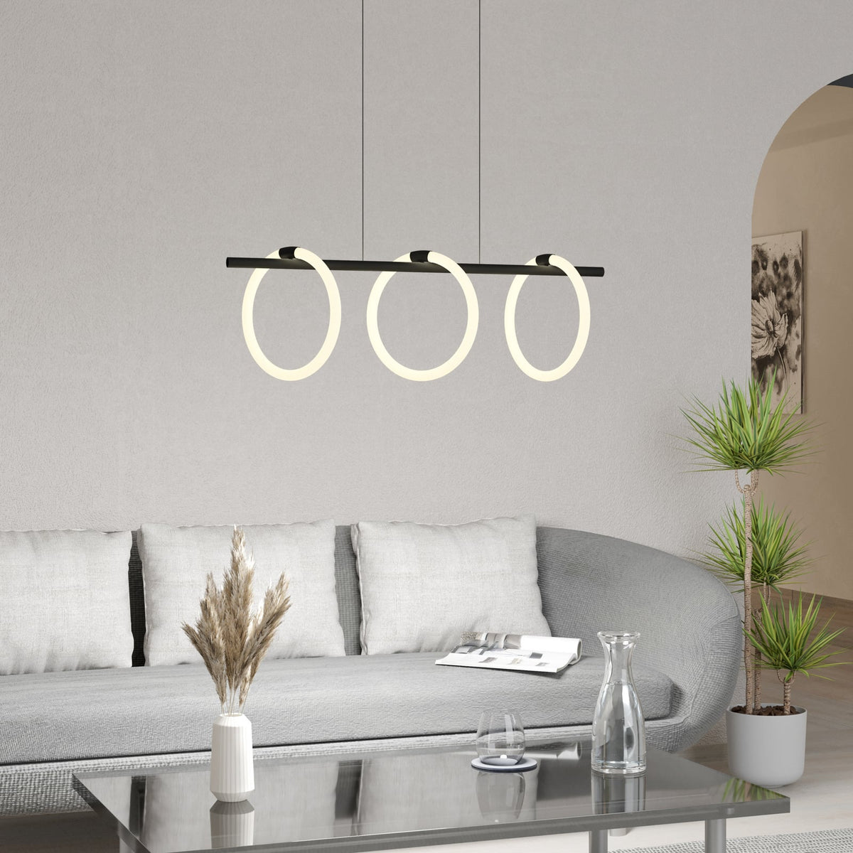 LED pendellampe Caranacoa 3-lys svart/hvit 78 cm bakside