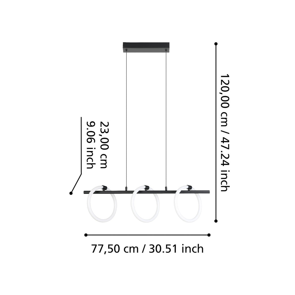 LED pendellampe Caranacoa 3-lys svart/hvit 78 cm detalj