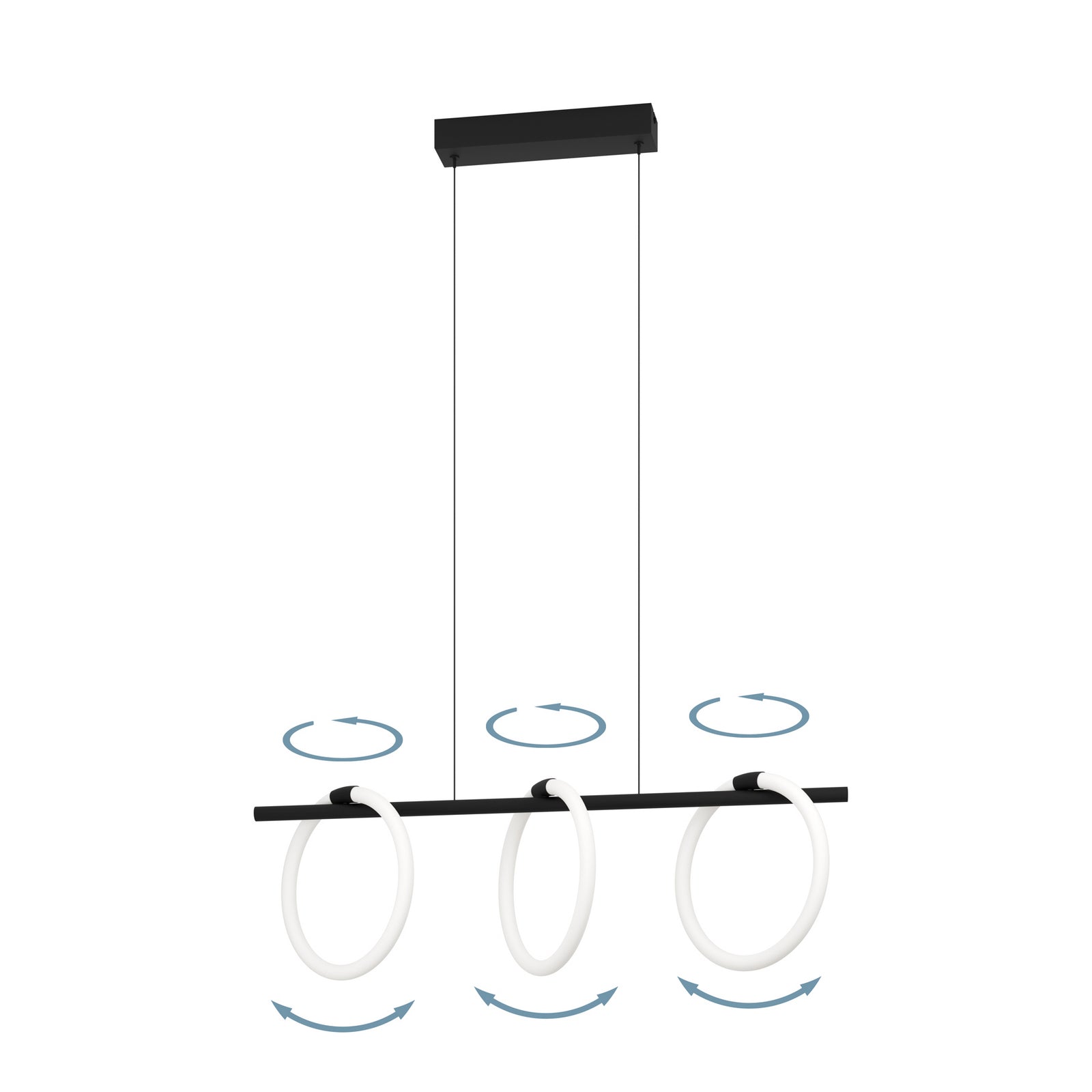 LED pendellampe Caranacoa 3-lys svart/hvit 78 cm side