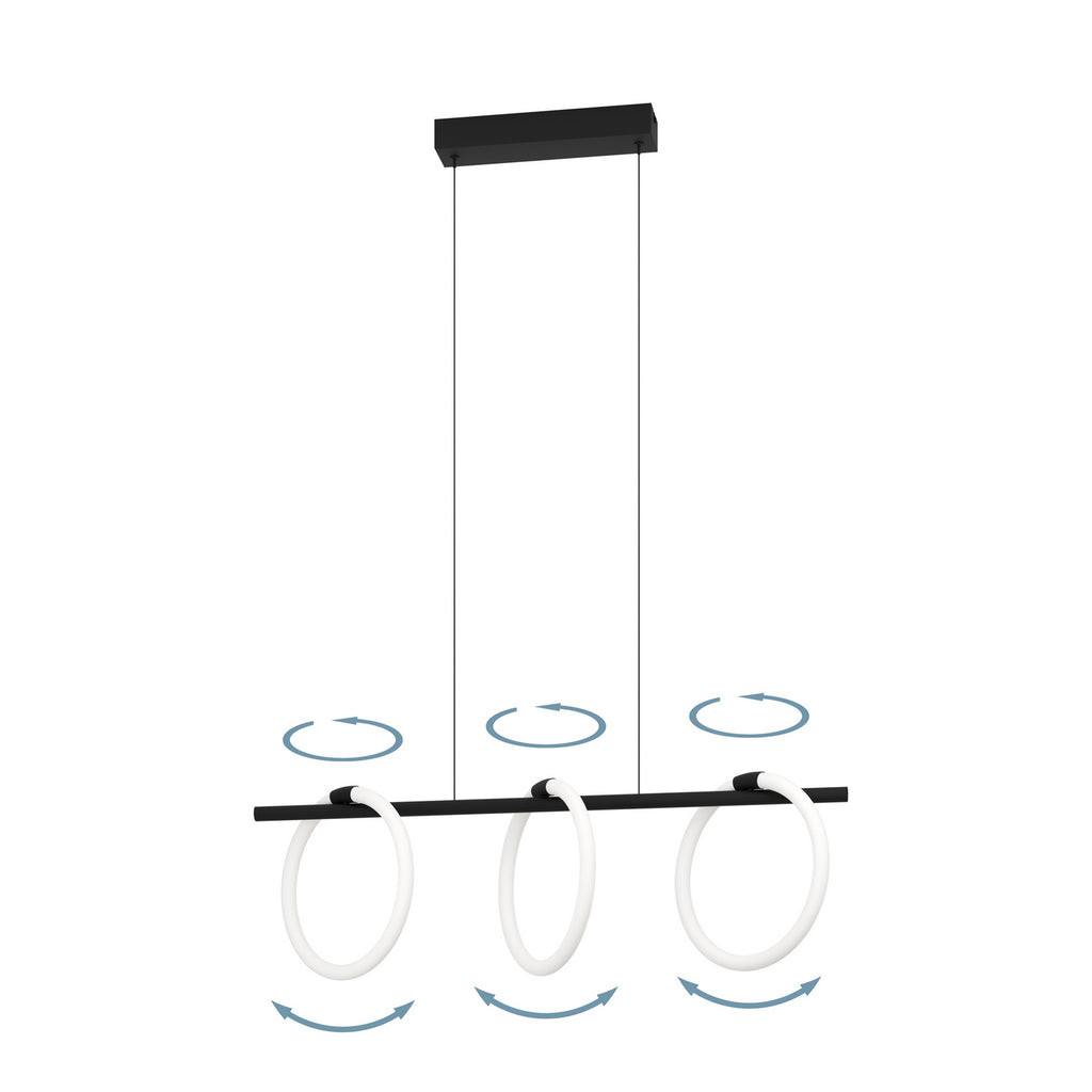 LED pendellampe Caranacoa 3-lys svart/hvit 78 cm side