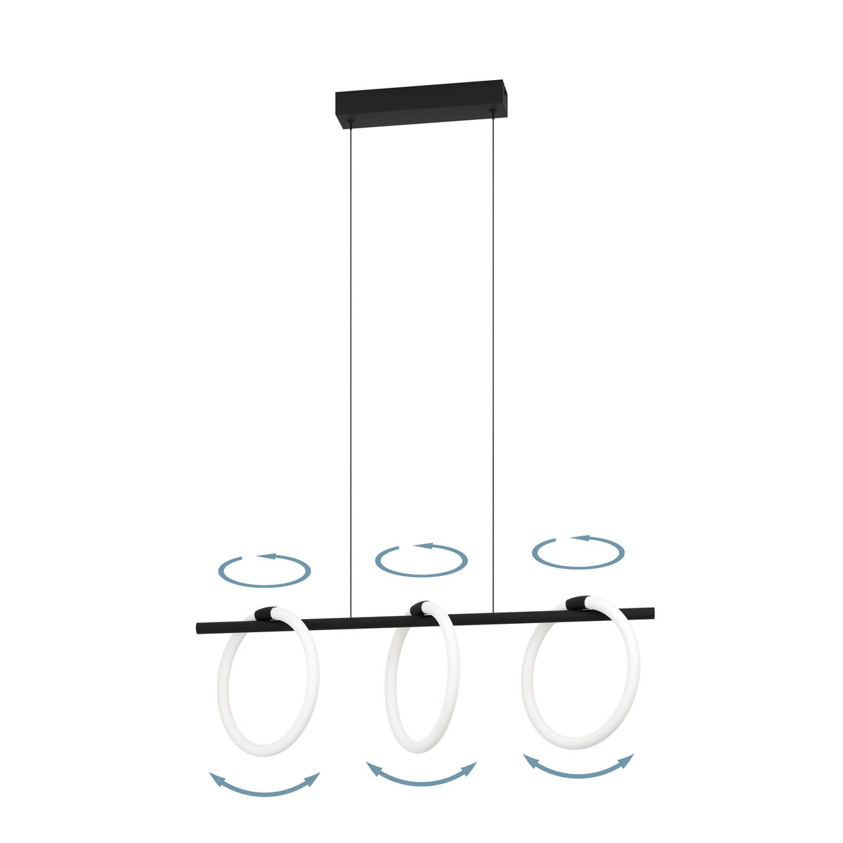 LED pendellampe Caranacoa 3-lys svart/hvit 78 cm side