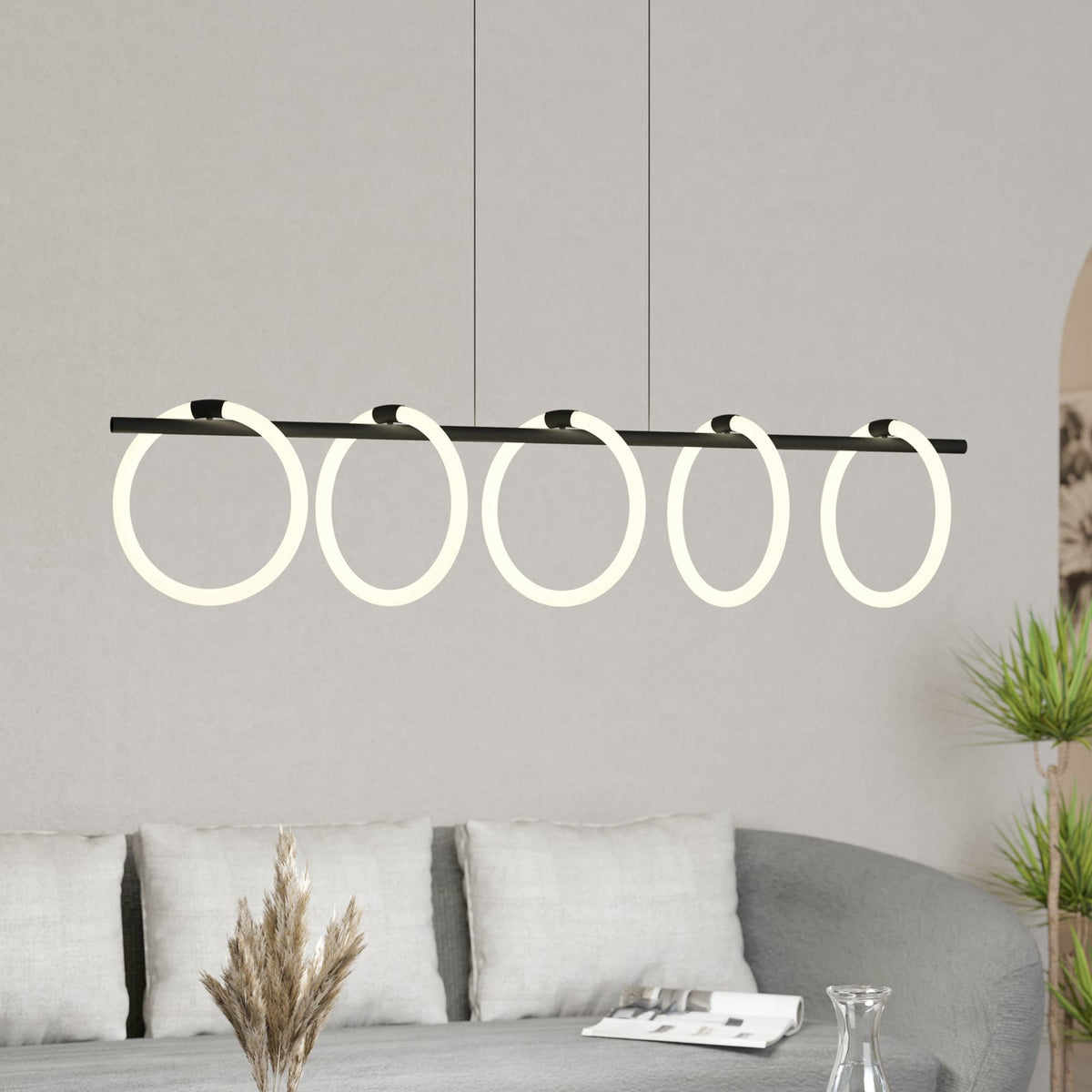 LED pendellampe Caranacoa 5-lys svart/hvit 117 cm 35W EGLO forfra