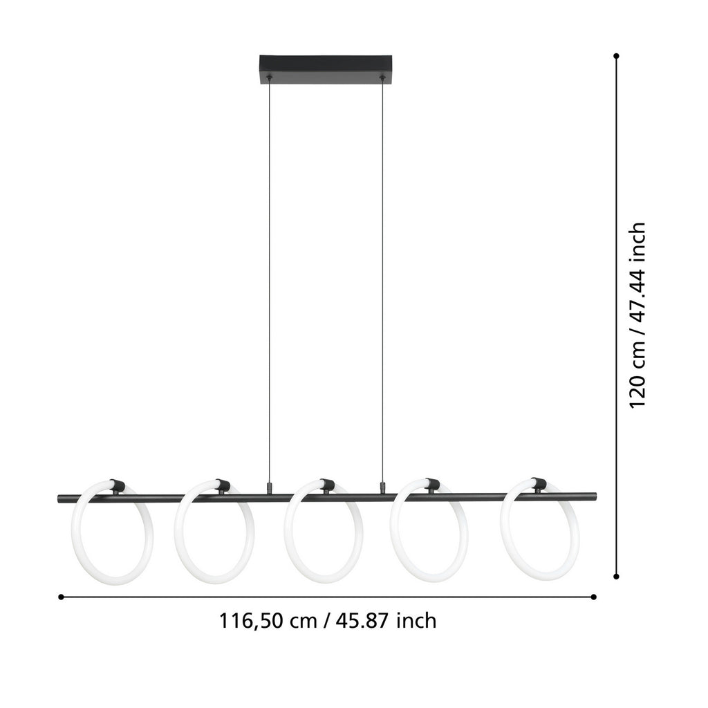 LED pendellampe Caranacoa 5-lys svart/hvit 117 cm 35W EGLO detalj