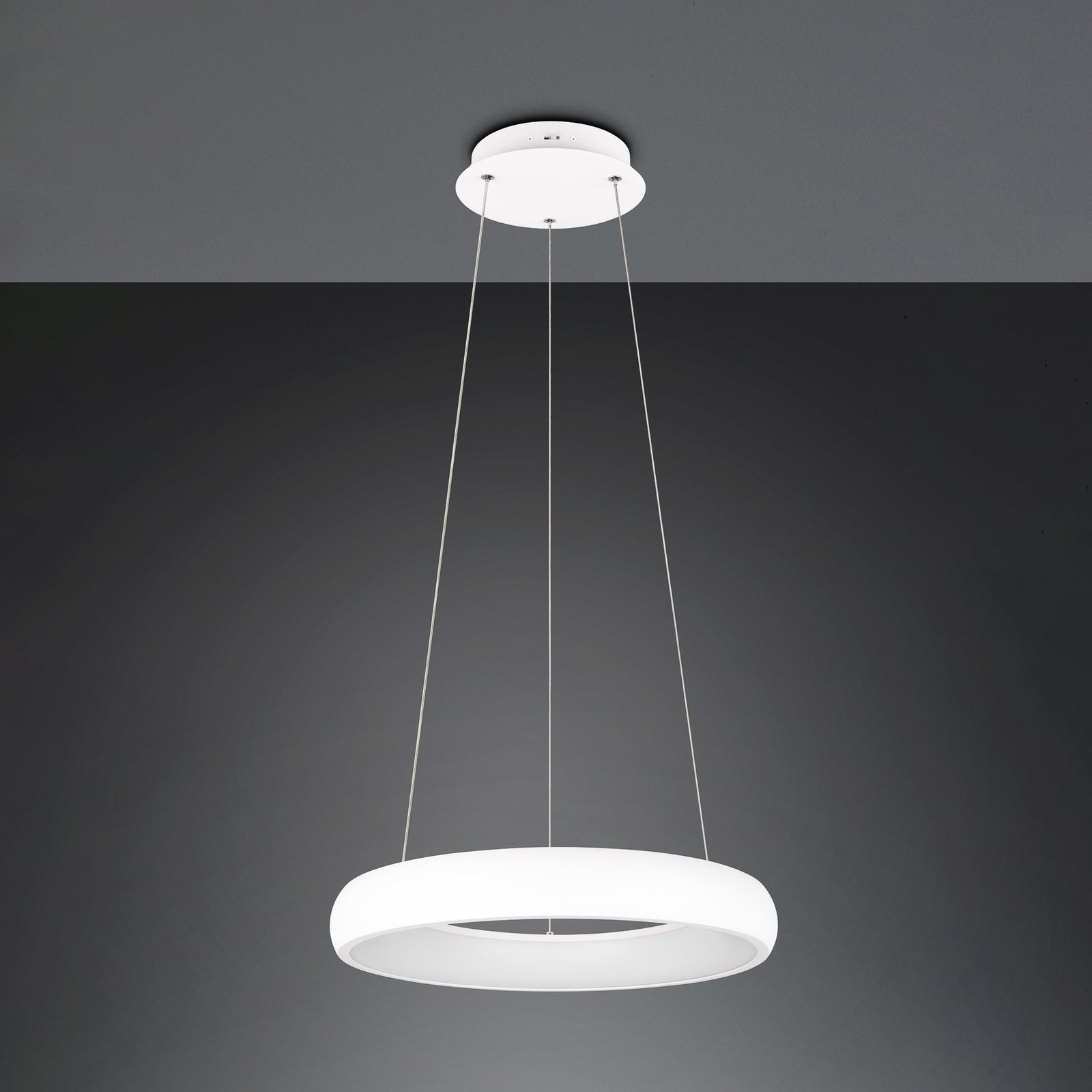 Montert LED pendellampe Cardona ring Ø46,5 cm dimbar CCT hvit matt i rom