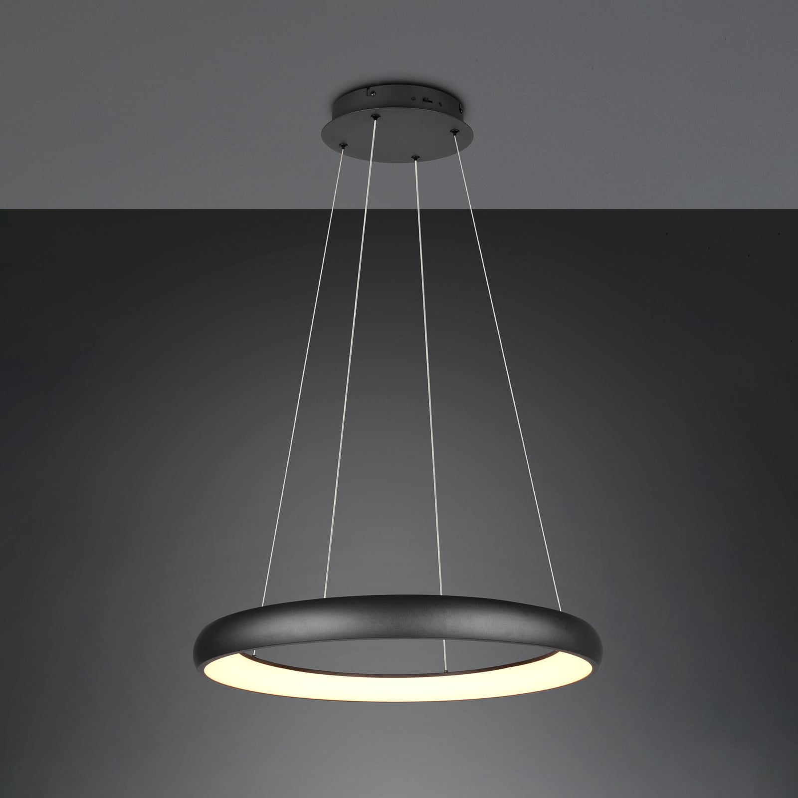 LED pendellampe Cardona ring Ø75 cm svart detalj av lyskilde