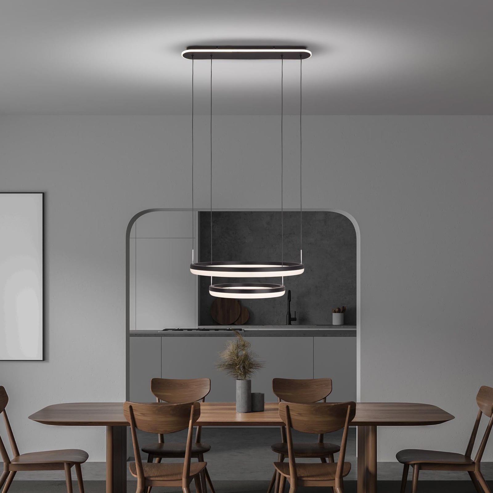 LED pendellampe CCT to ringer Ø60 cm med fjernkontroll bakside