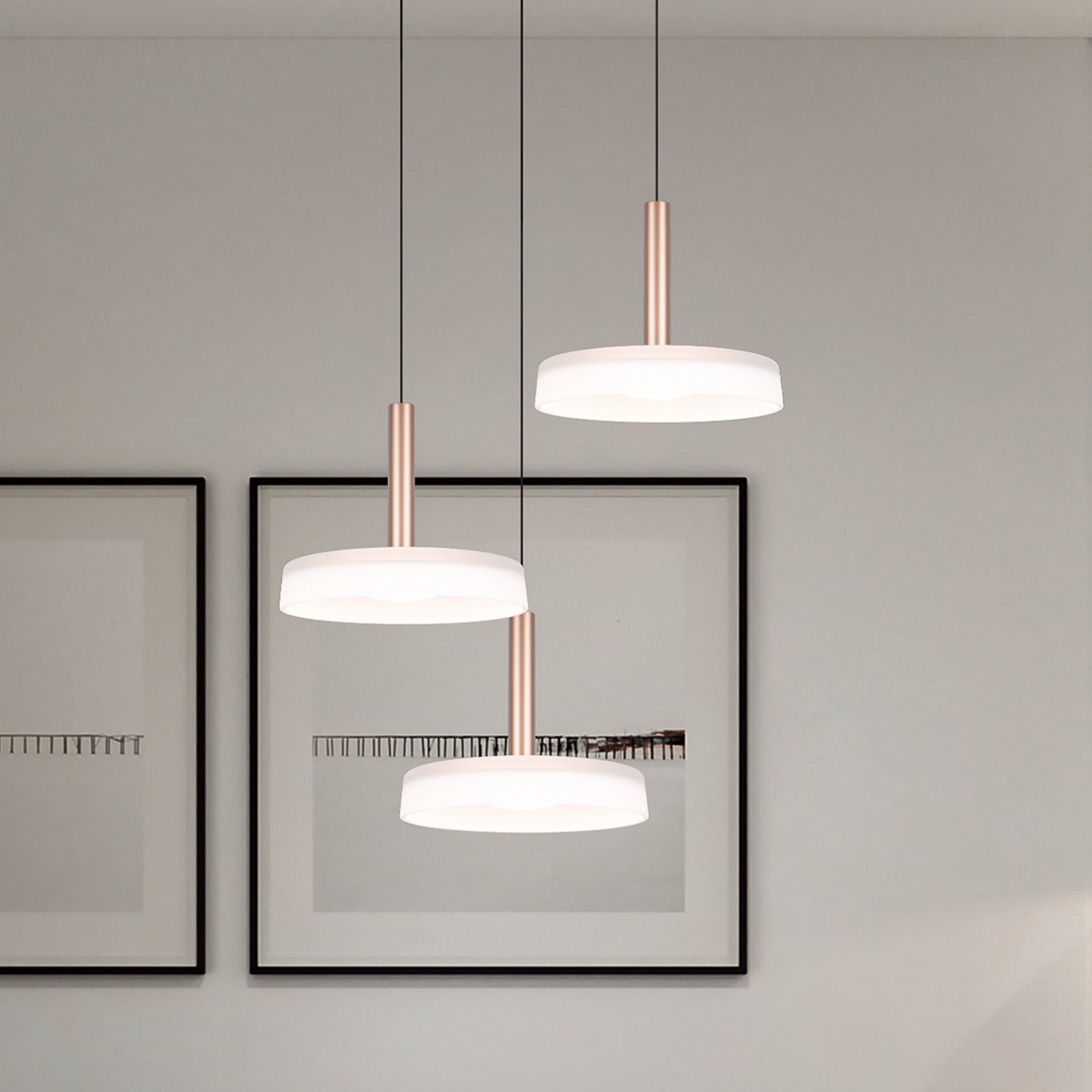 LED pendellampe Celeste 3-lys glass hvit/brun forfra