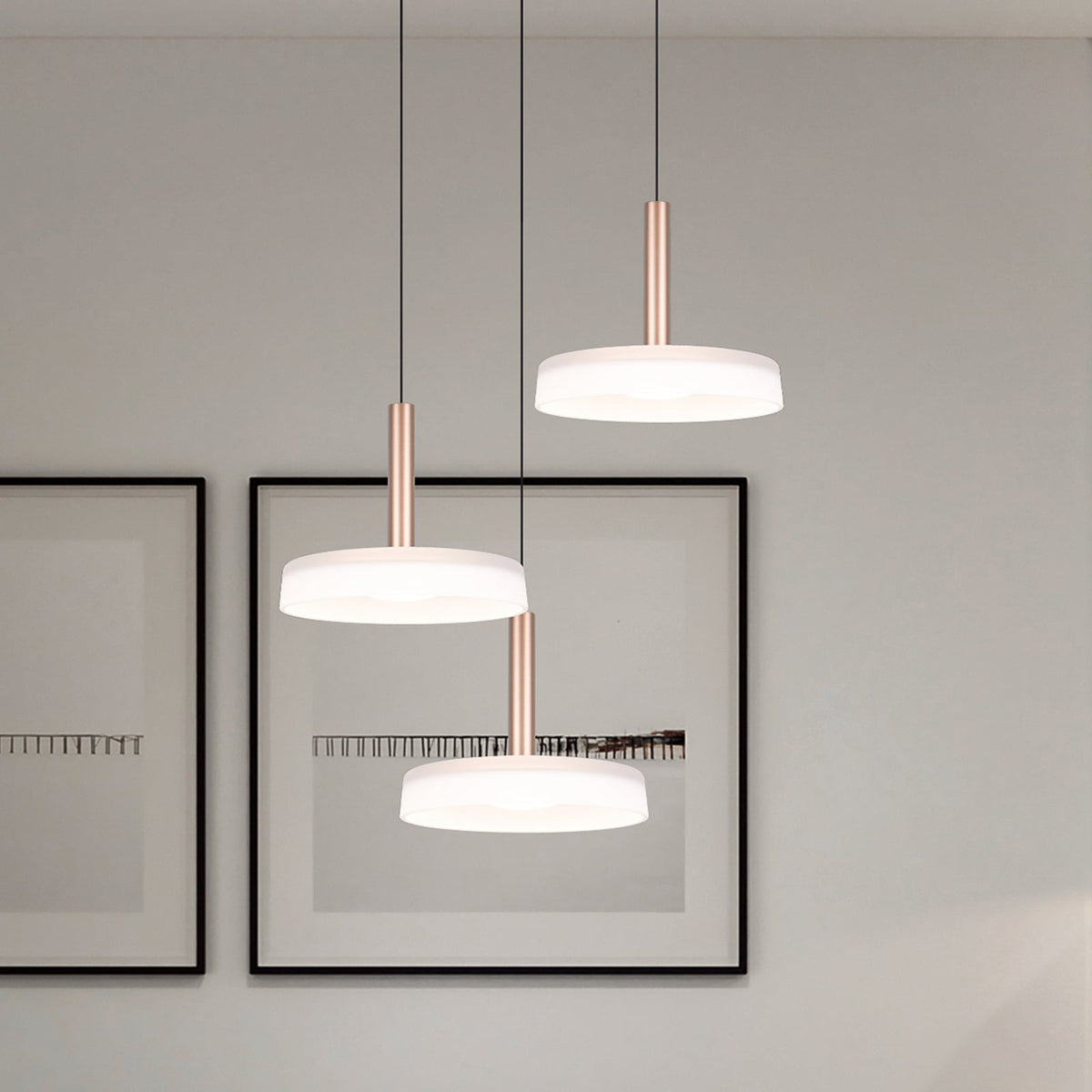 LED pendellampe Celeste 3-lys glass hvit/brun forfra