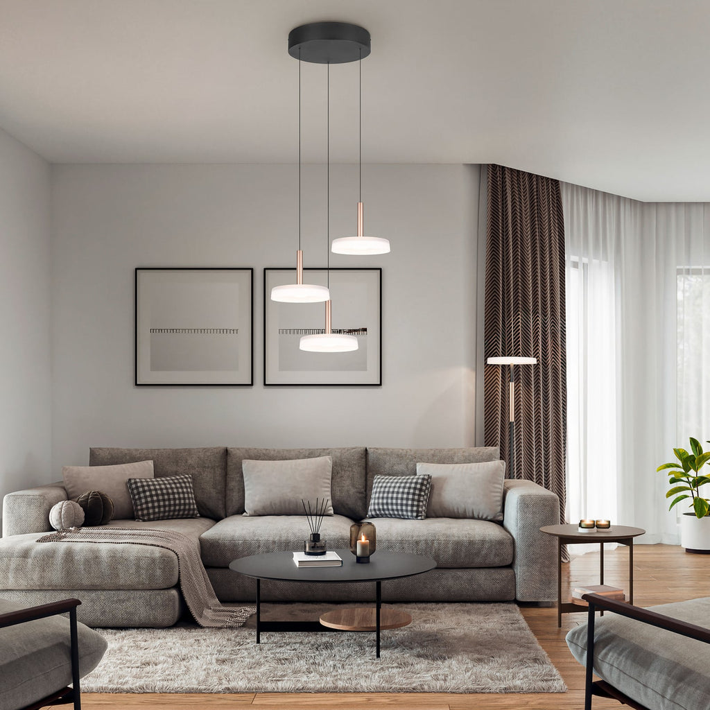 LED pendellampe Celeste 3-lys glass hvit/brun bakside