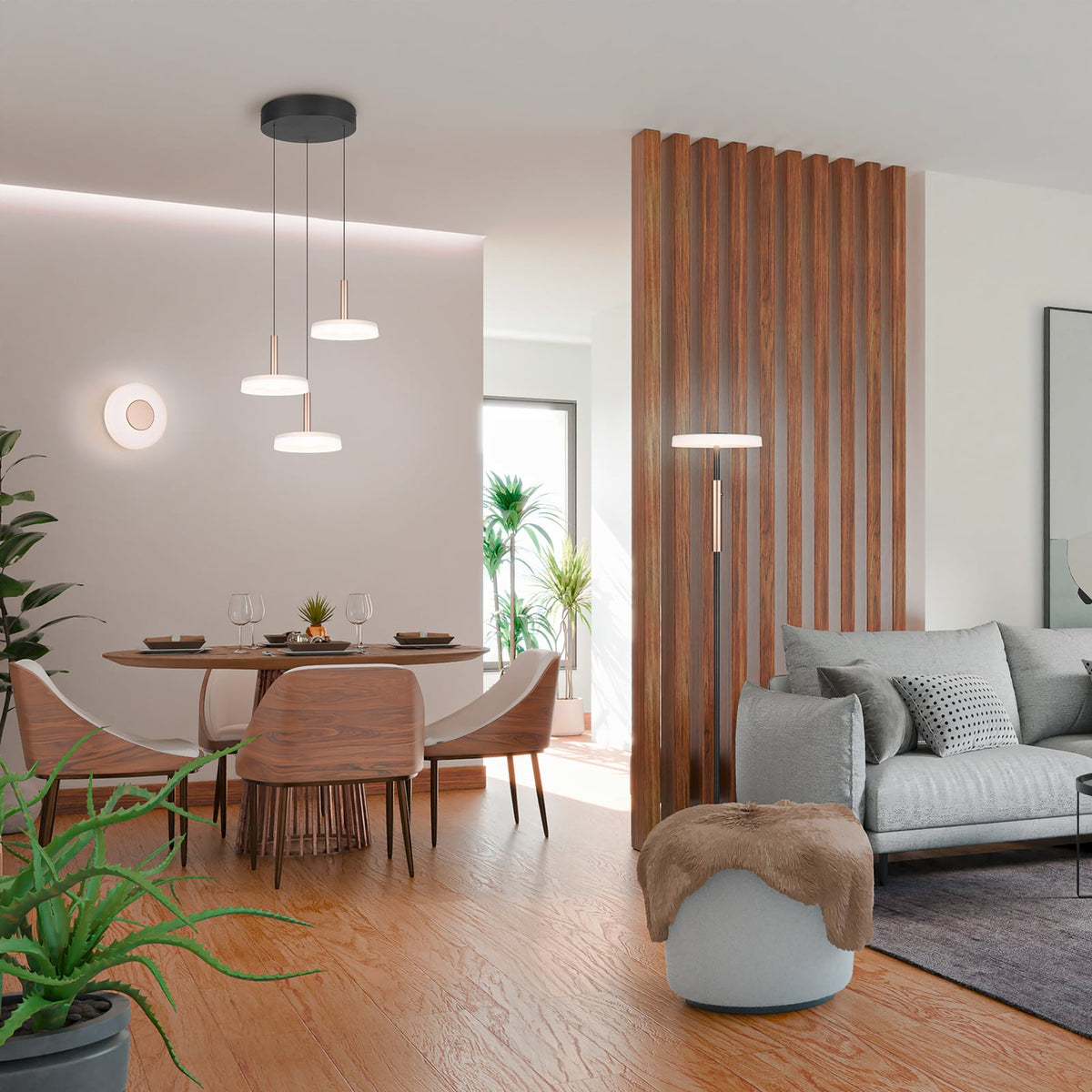 Detalj av LED pendellampe Celeste 3-lys glass hvit/brun