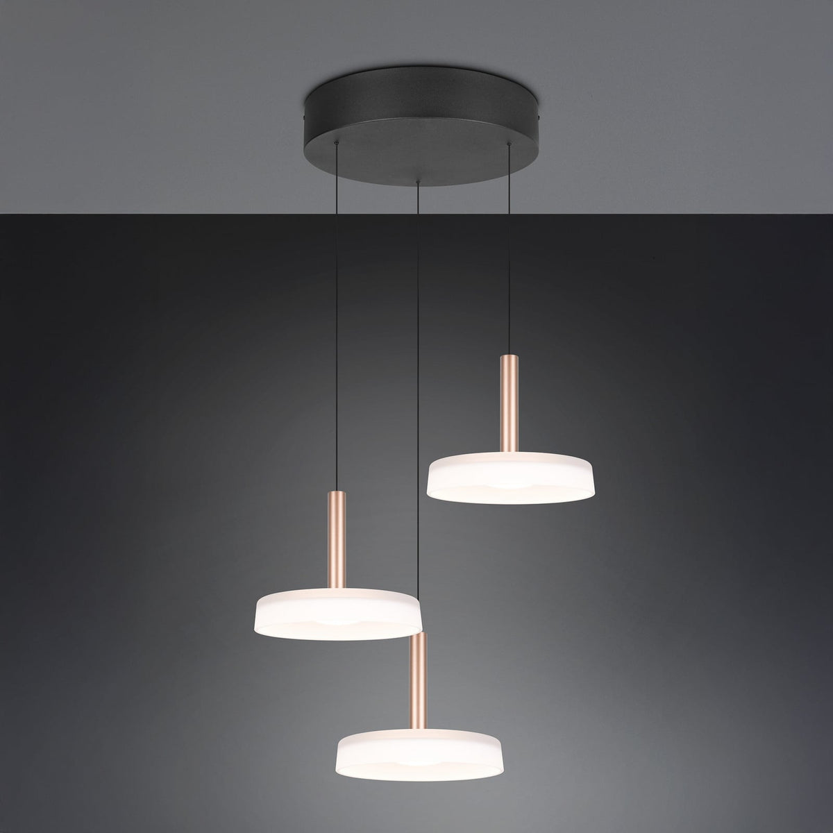 Nærbilde av LED pendellampe Celeste 3-lys glass hvit/brun