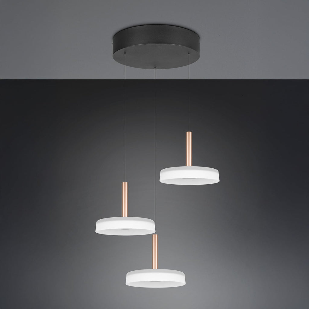 LED pendellampe Celeste 3-lys glass hvit/brun dimmefunksjon