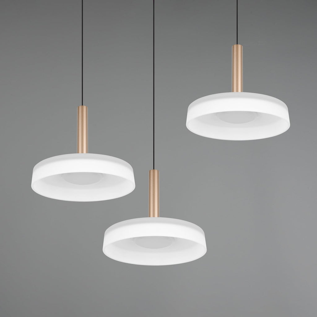 LED pendellampe Celeste 3-lys glass hvit/brun metall og glass detalj