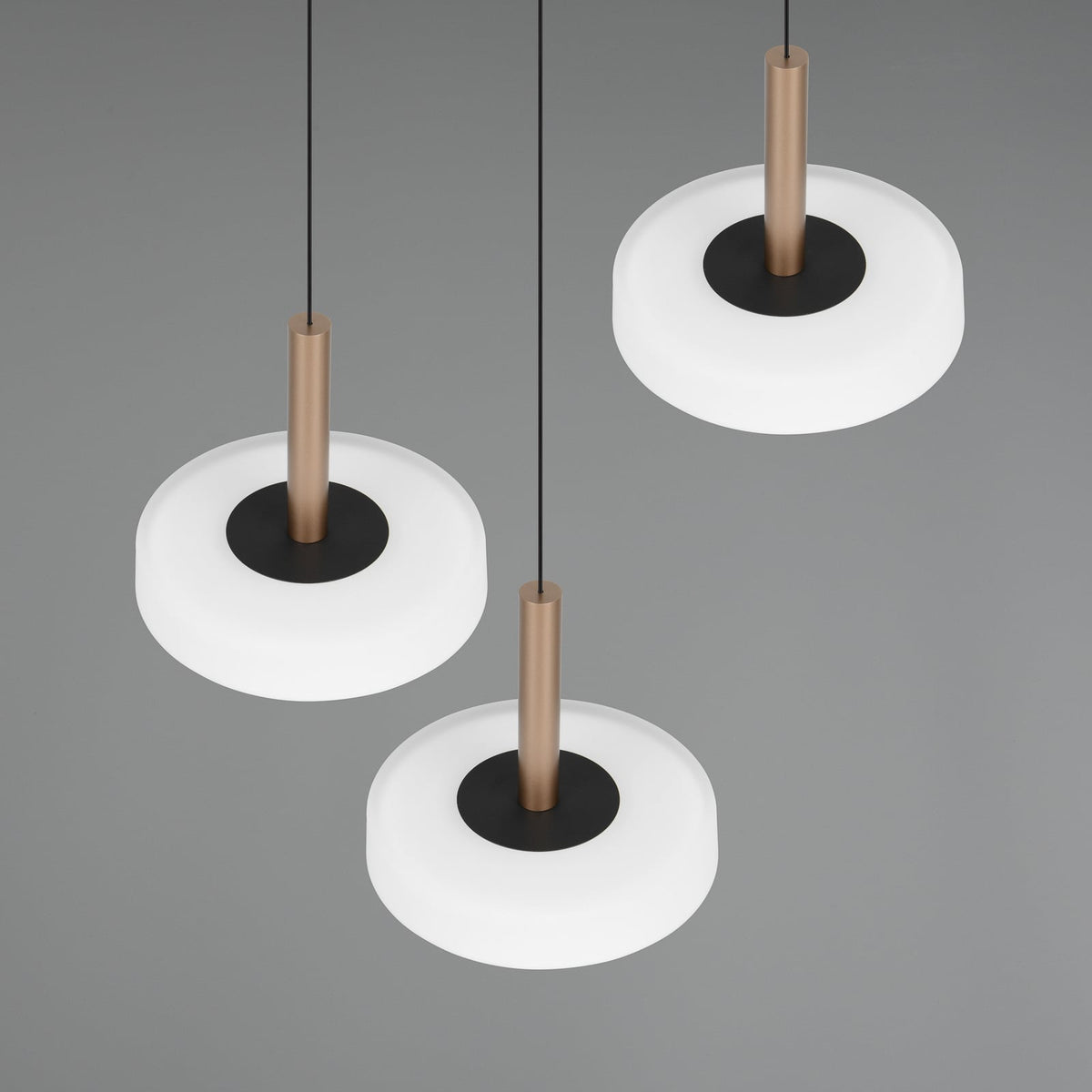 LED pendellampe Celeste 3-lys glass hvit/brun sideprofil