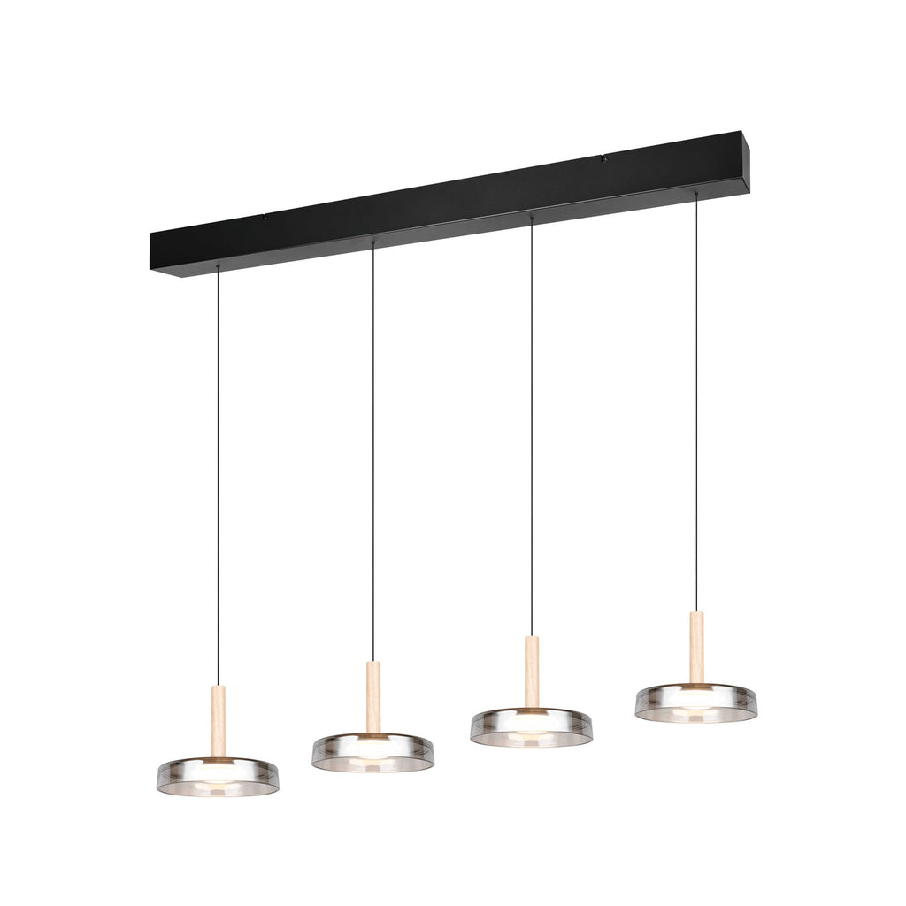 LED pendellampe Celeste 4-lys glass/tre detalj av glass og tre