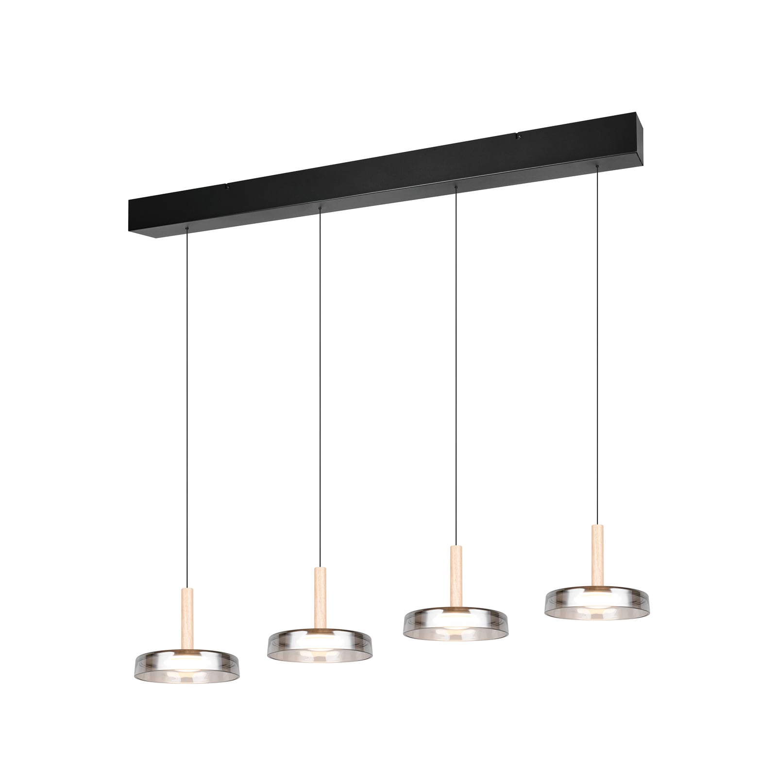 LED pendellampe Celeste 4-lys glass/tre detalj av glass og tre