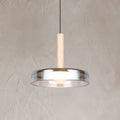 LED pendellampe Celeste dimbar glass og tre krom forfra