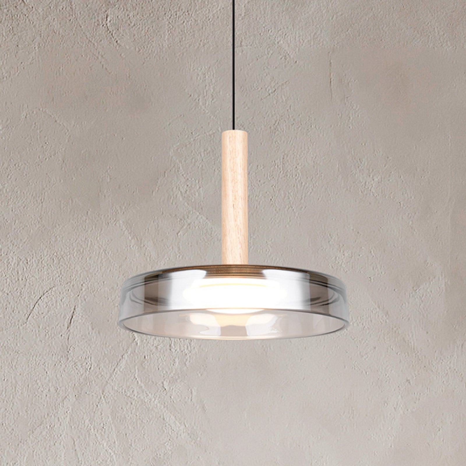 LED pendellampe Celeste dimbar glass og tre krom forfra