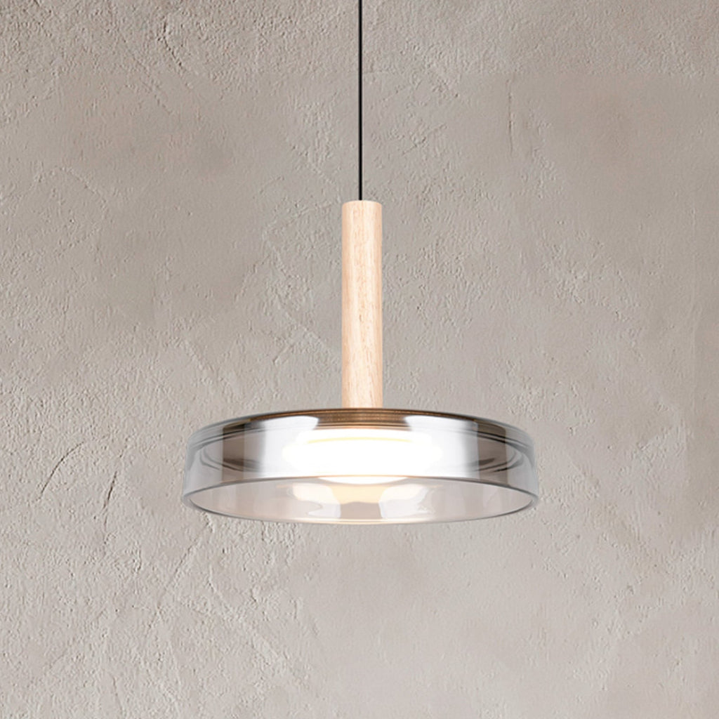 LED pendellampe Celeste dimbar glass og tre krom forfra