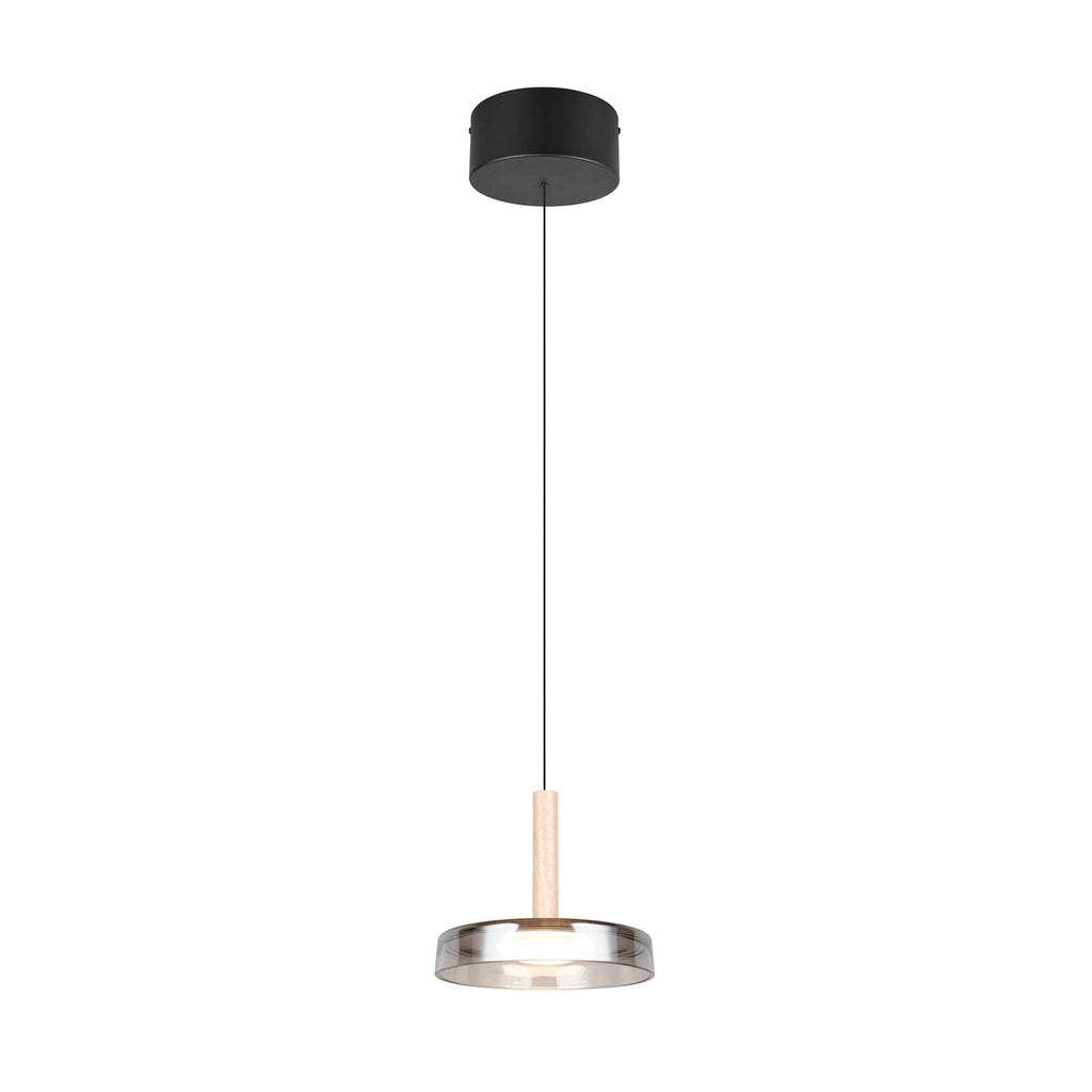 Detaljbilde av LED pendellampe Celeste dimbar glass og tre krom