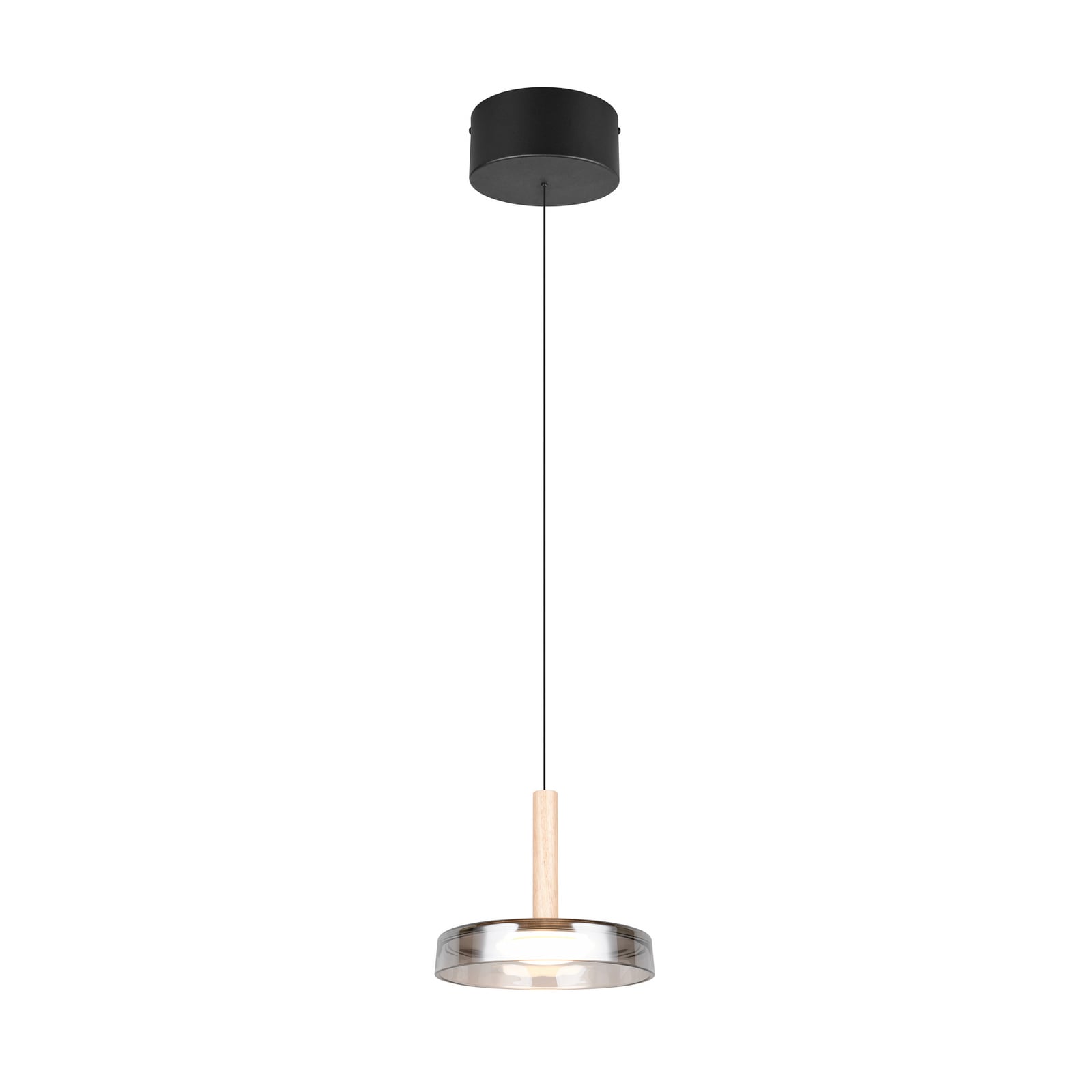 Detaljbilde av LED pendellampe Celeste dimbar glass og tre krom