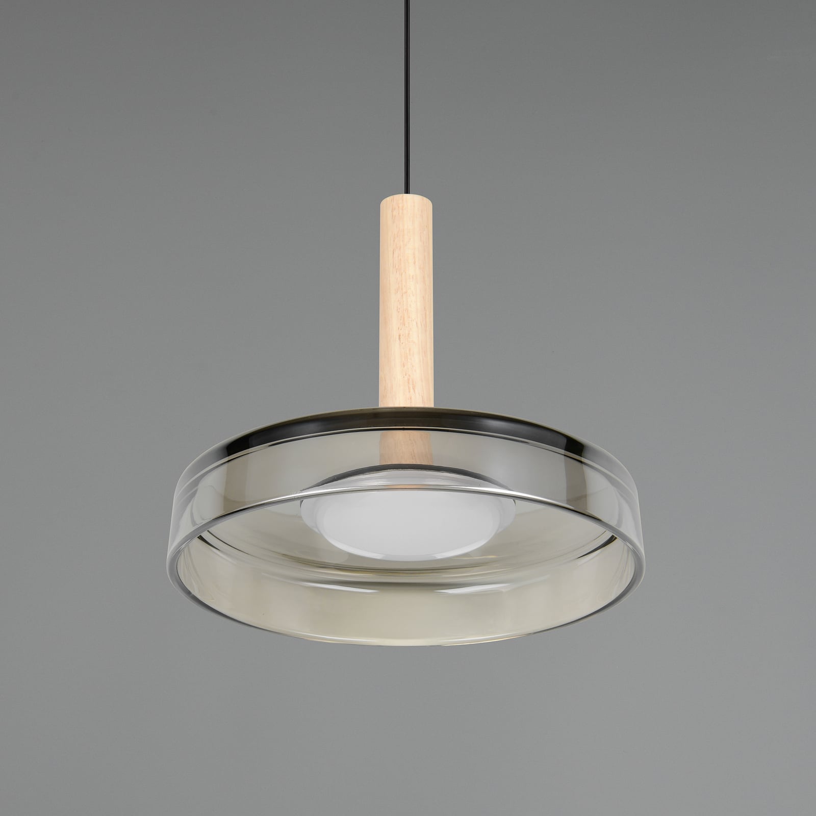 LED pendellampe Celeste dimbar glass og tre krom oppheng