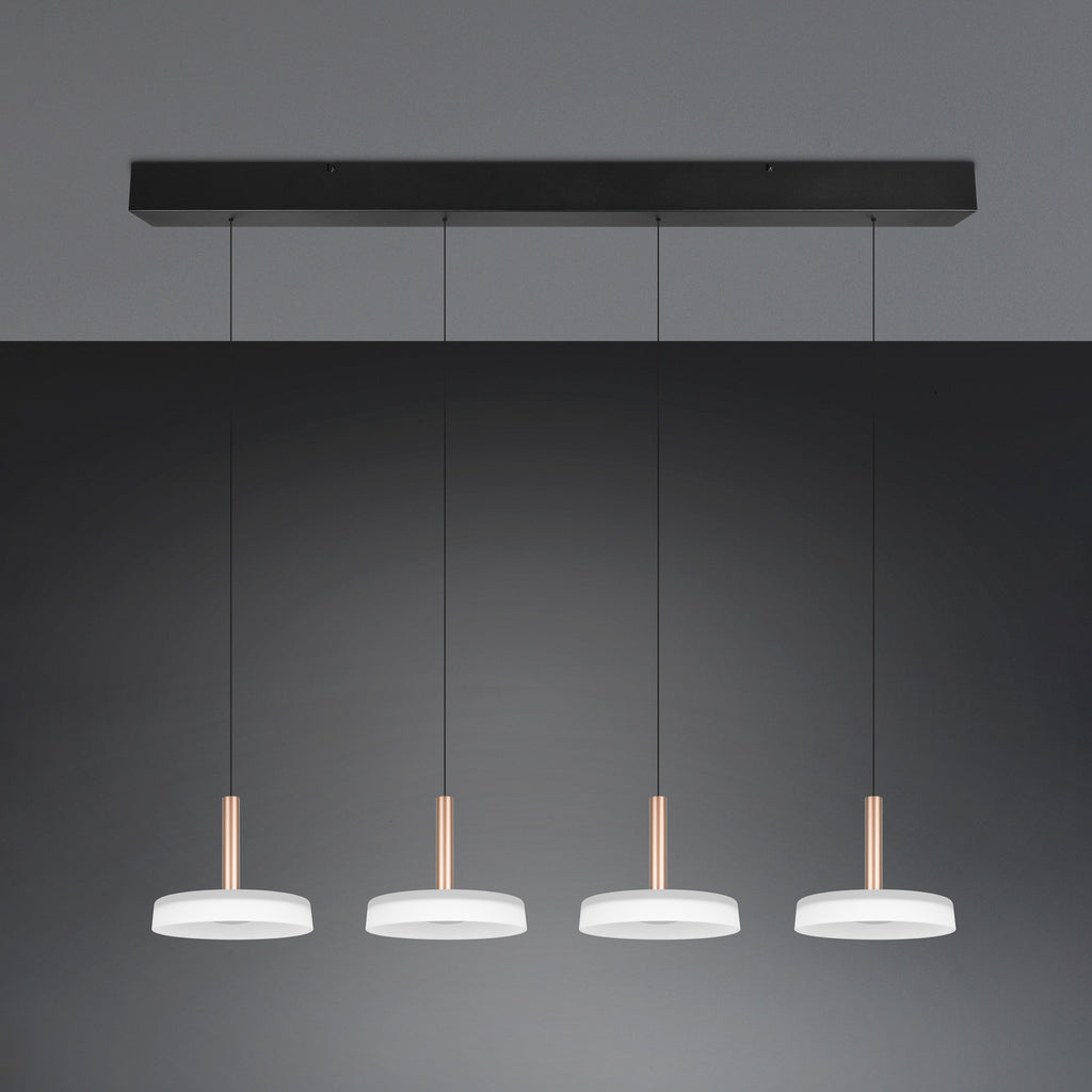LED pendellampe Celeste hvit/brun glass 4-lys dimbar bakside