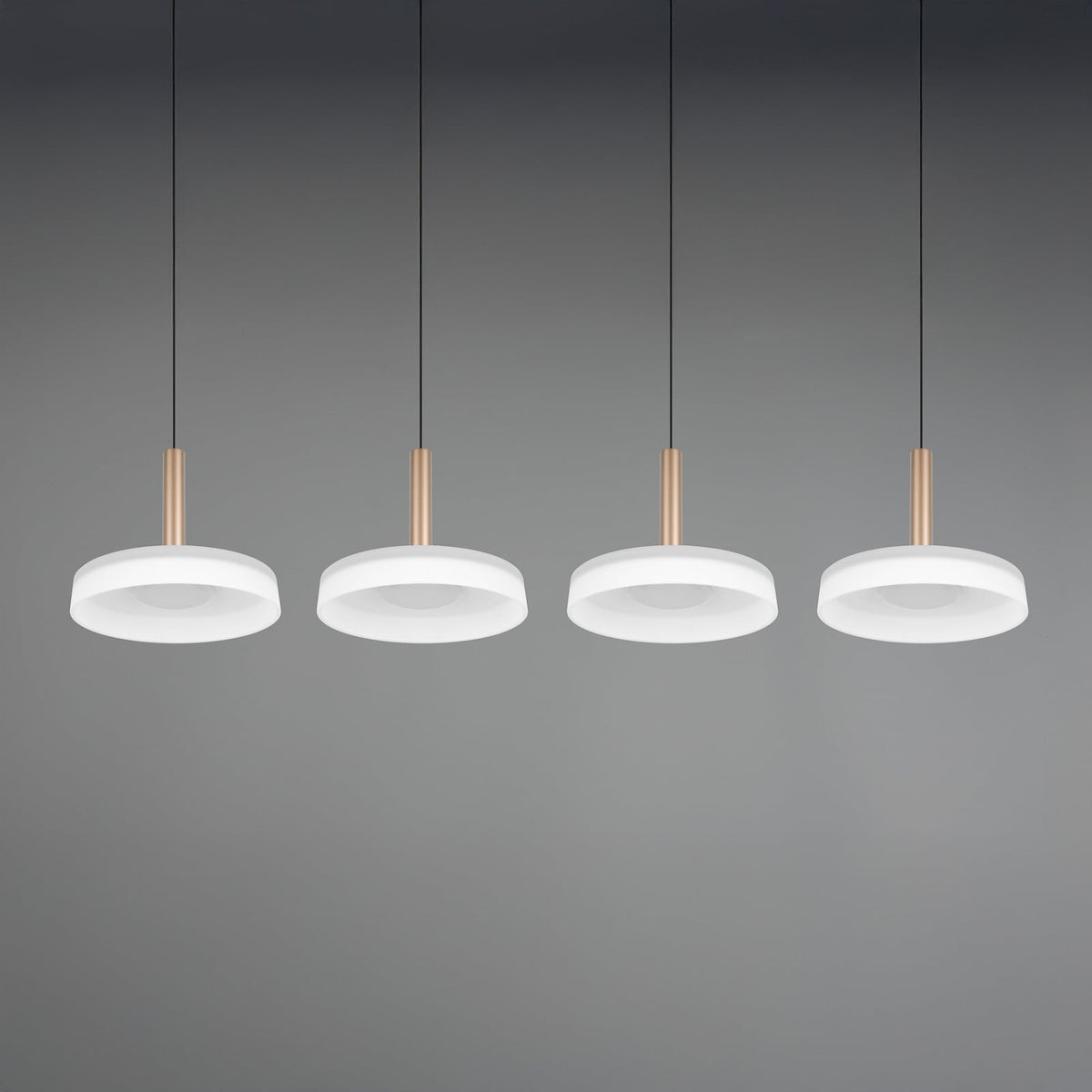 LED pendellampe Celeste hvit/brun glass 4-lys dimbar montert i rom