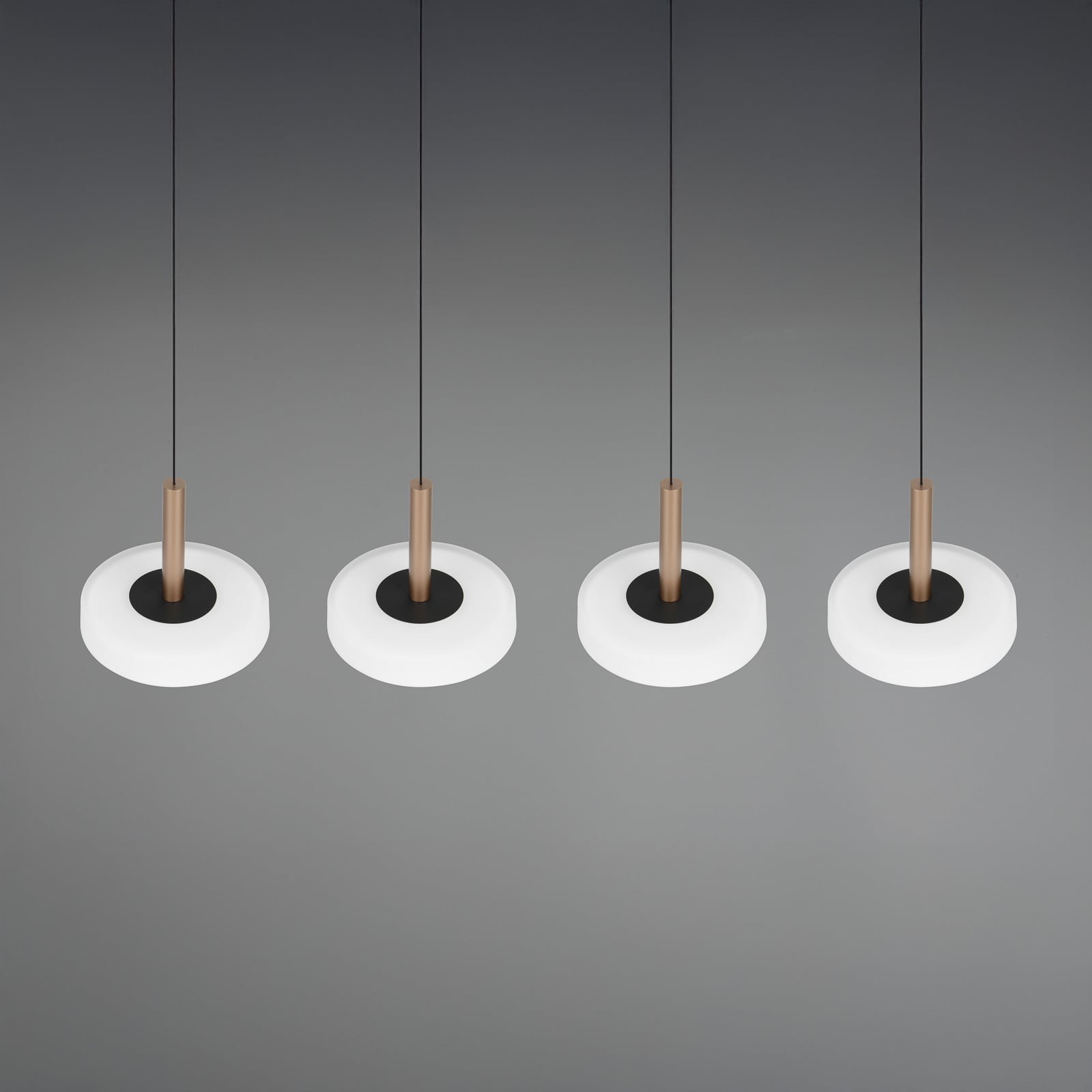 LED pendellampe Celeste hvit/brun glass 4-lys dimbar nærbilde av lyskilde