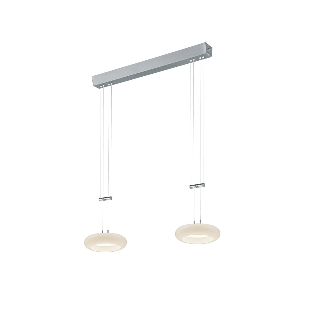 LED pendellampe Centa 2-lys nikkel glass dimbar forfra