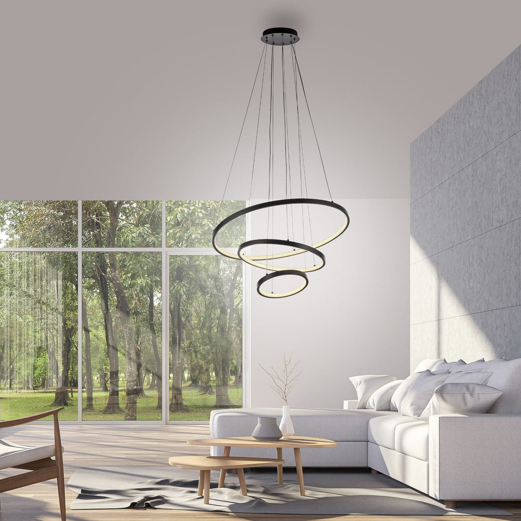 LED pendellampe Cerchi 3 ringer svart Ø60,5 cm bakside